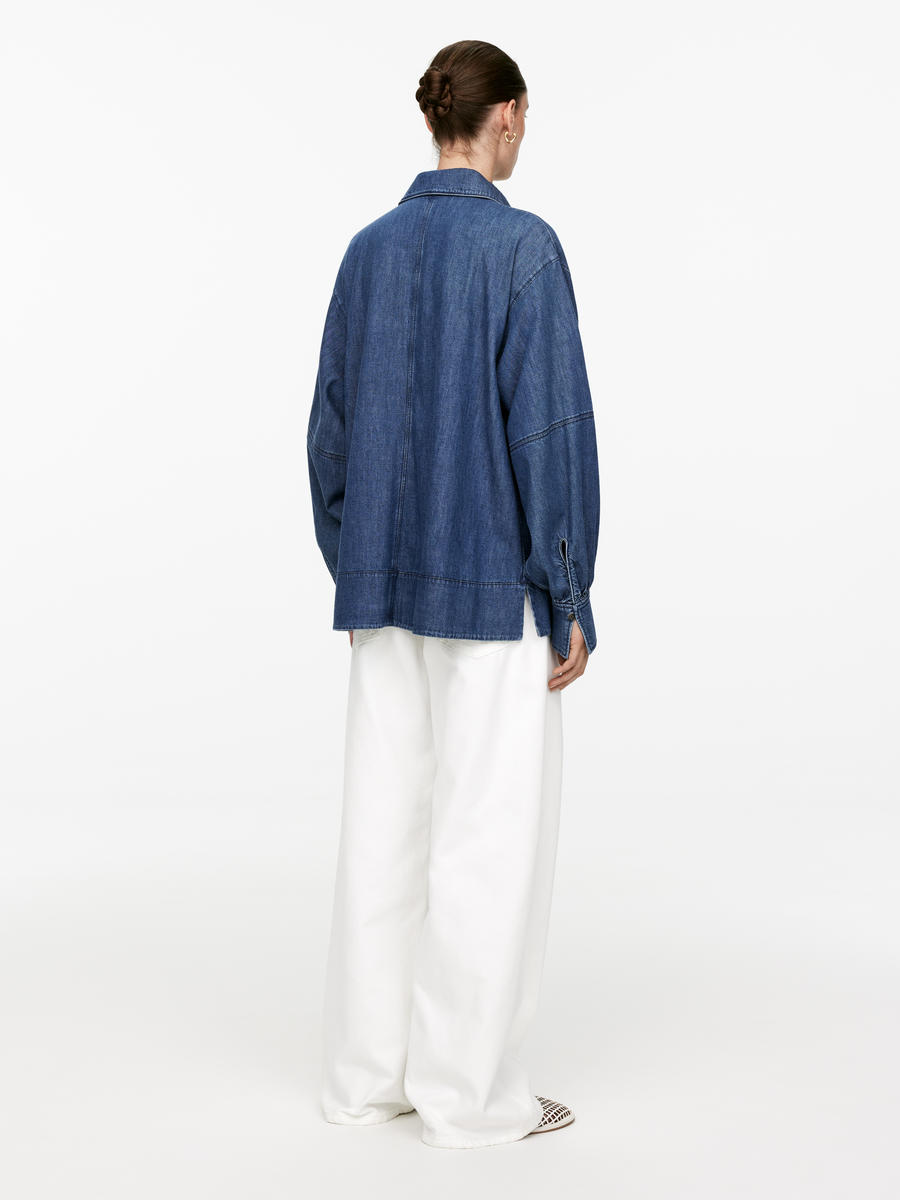 Blouse en jean à manches bouffantes-#5F6475-11588