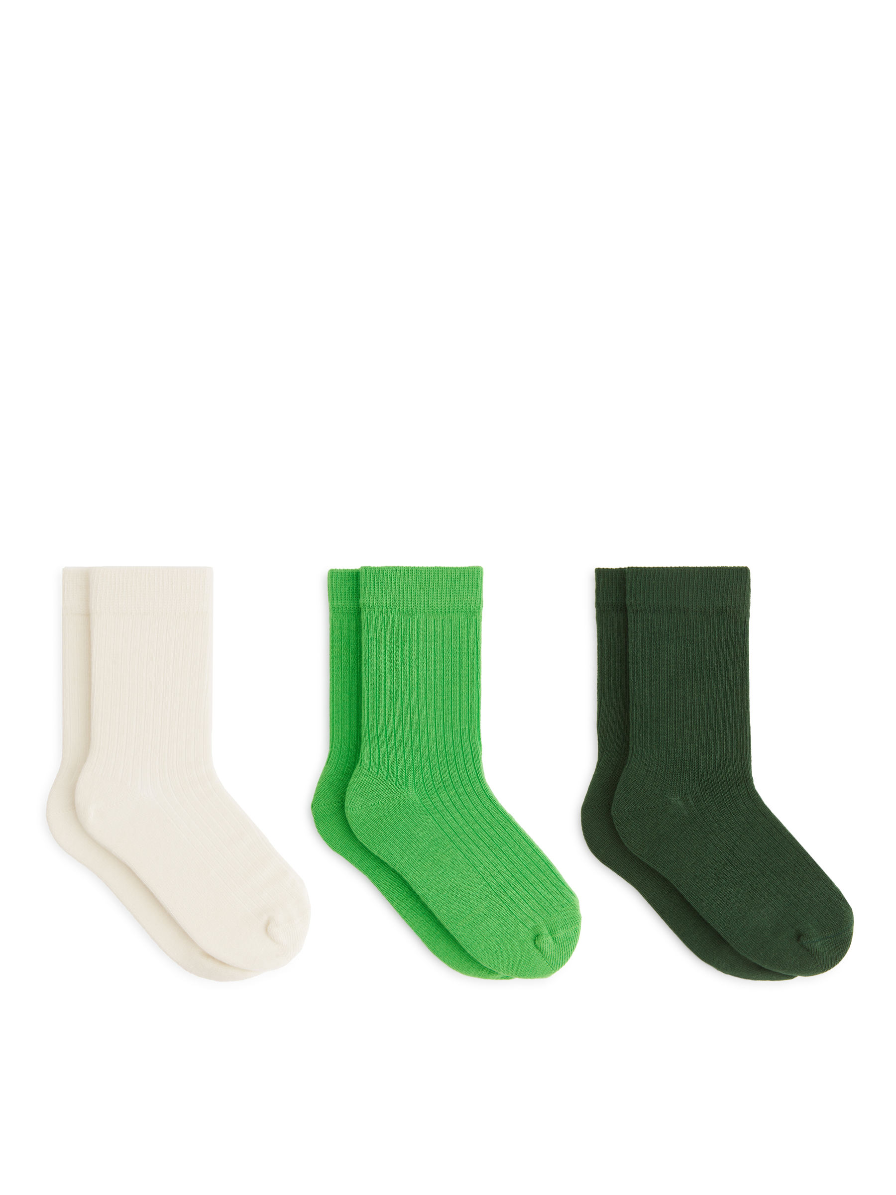 Ribbstickade strumpor, 3-pack - Vit/grön/mörkgrön - Regular fit - Children - StillMedia/DescriptiveStillLife - 3