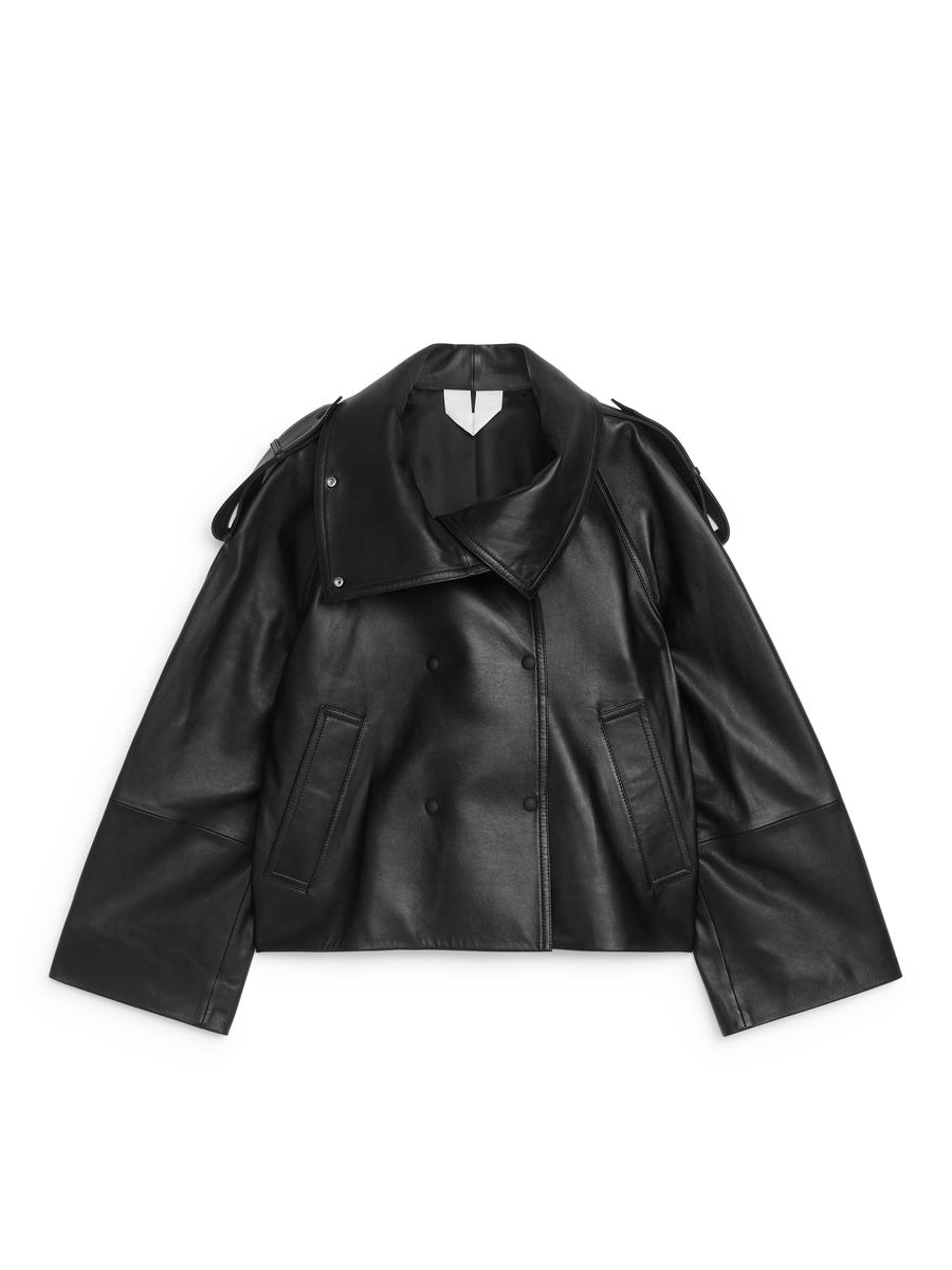 Short Leather Jacket-#272628-13071