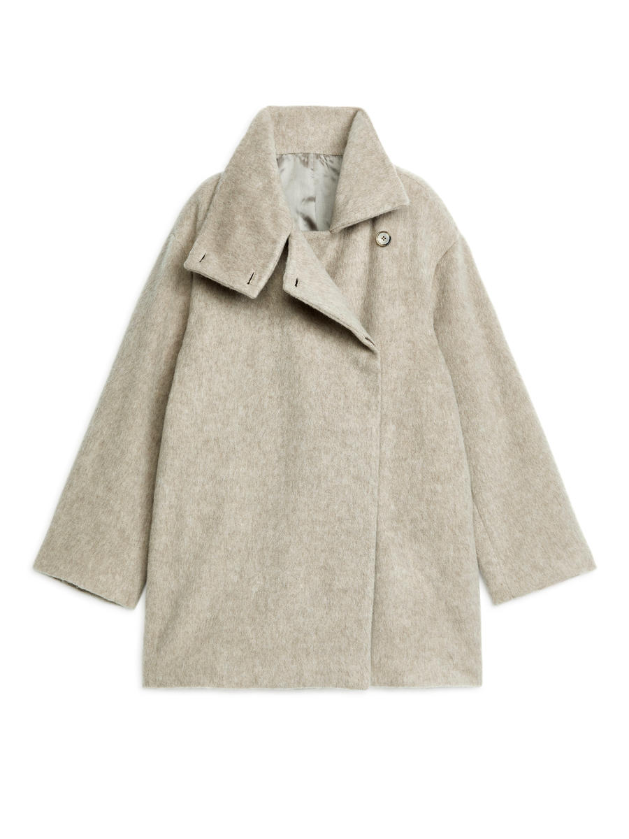 Stand Collar Coat - Beige Melange - Loose fit - Women - 1195648001