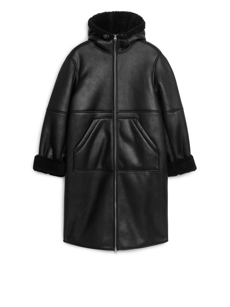 Hooded Moleskin Coat-#272628-5700