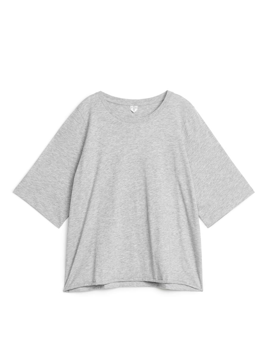 Drapy Cotton T-Shirt-Grey-7652