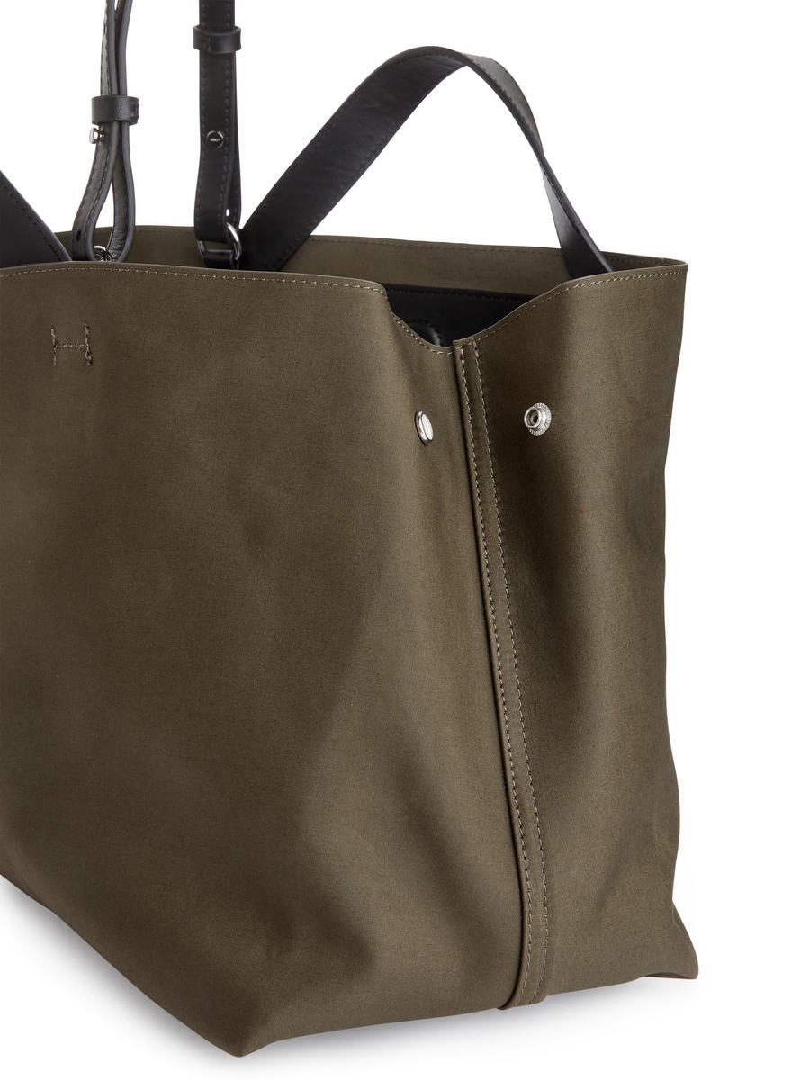 Leather-Trimmed Medium Tote-#5E5648-13111