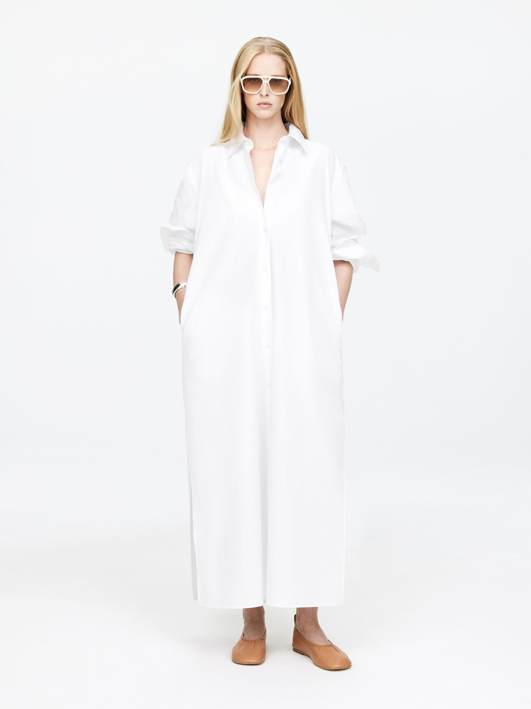 Oversized Shirt Dress-#FFFFFF-15151