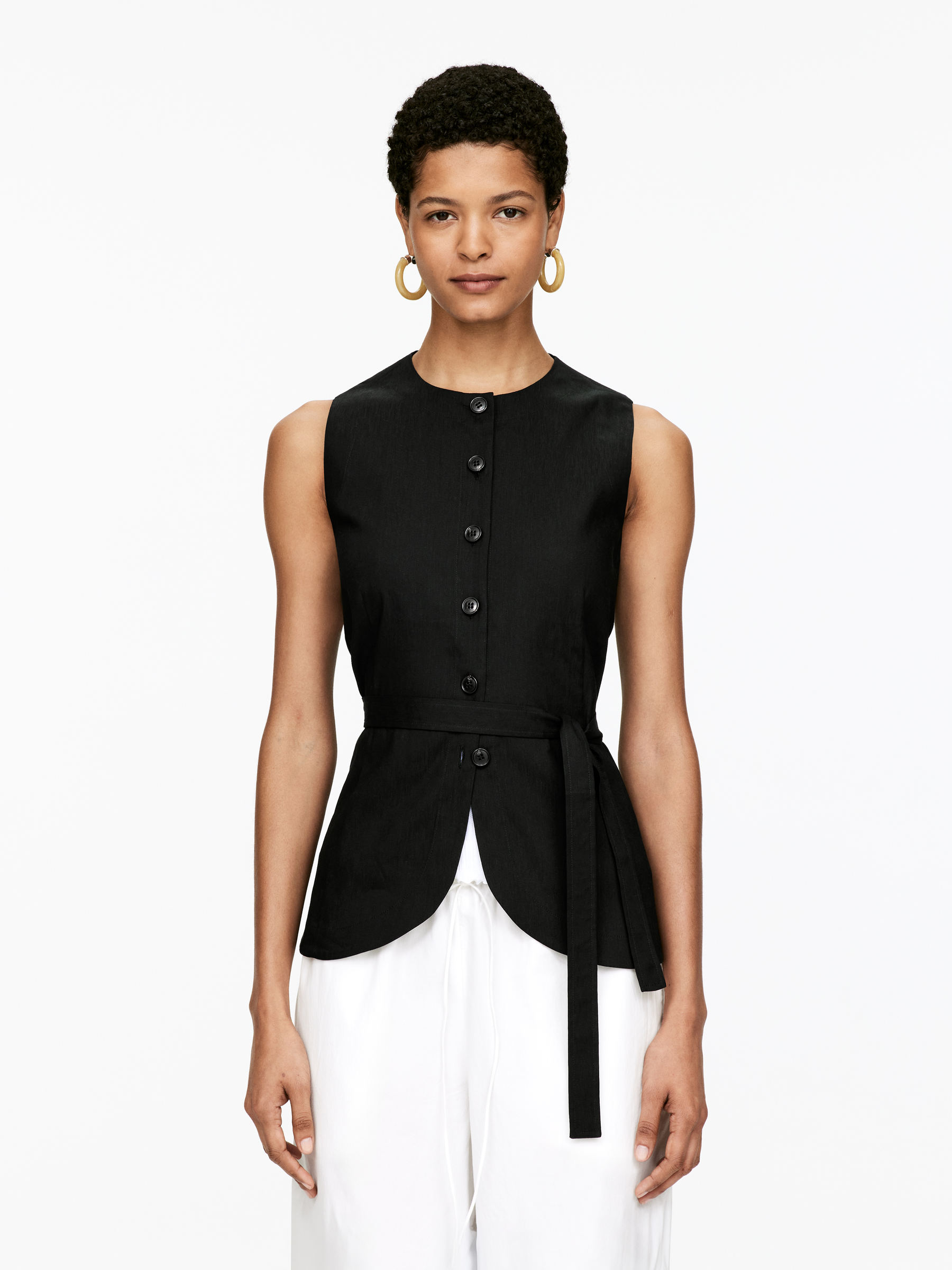 Linen-Blend Waistcoat-#272628-7777