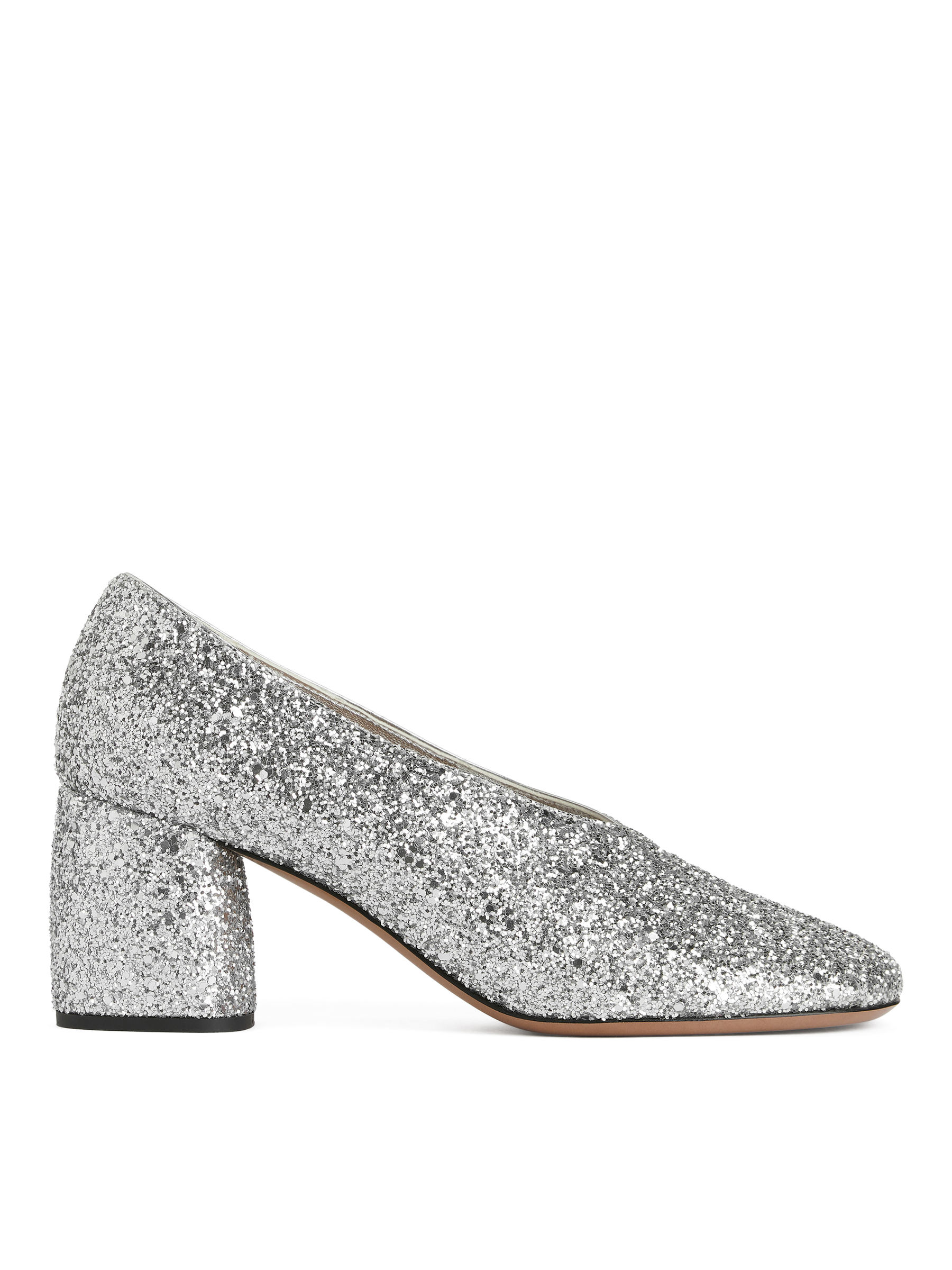 Décolleté glitterate con tacco a blocco-#ABAAAA-7011