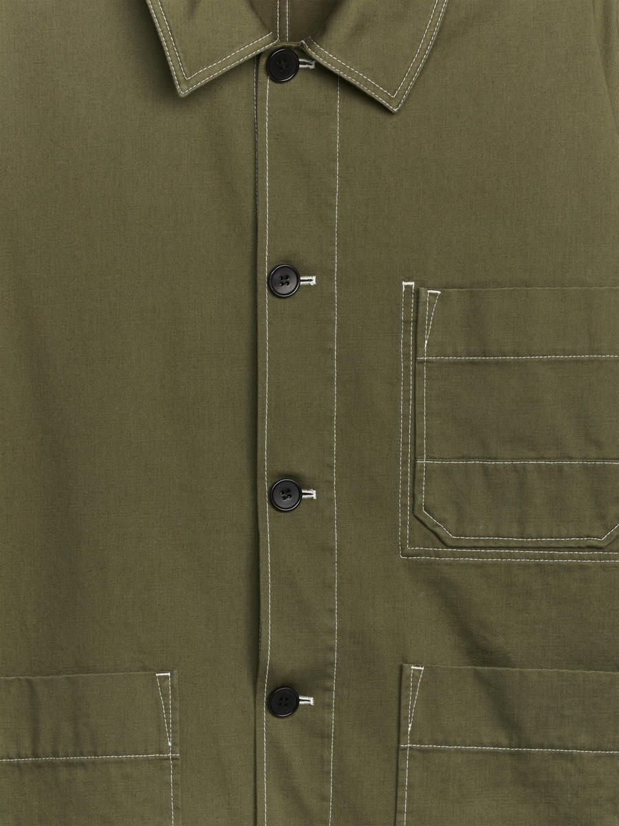 Overshirt aus Baumwolle und Satin - Khaki - Relaxed Fit - Men - 1213859002