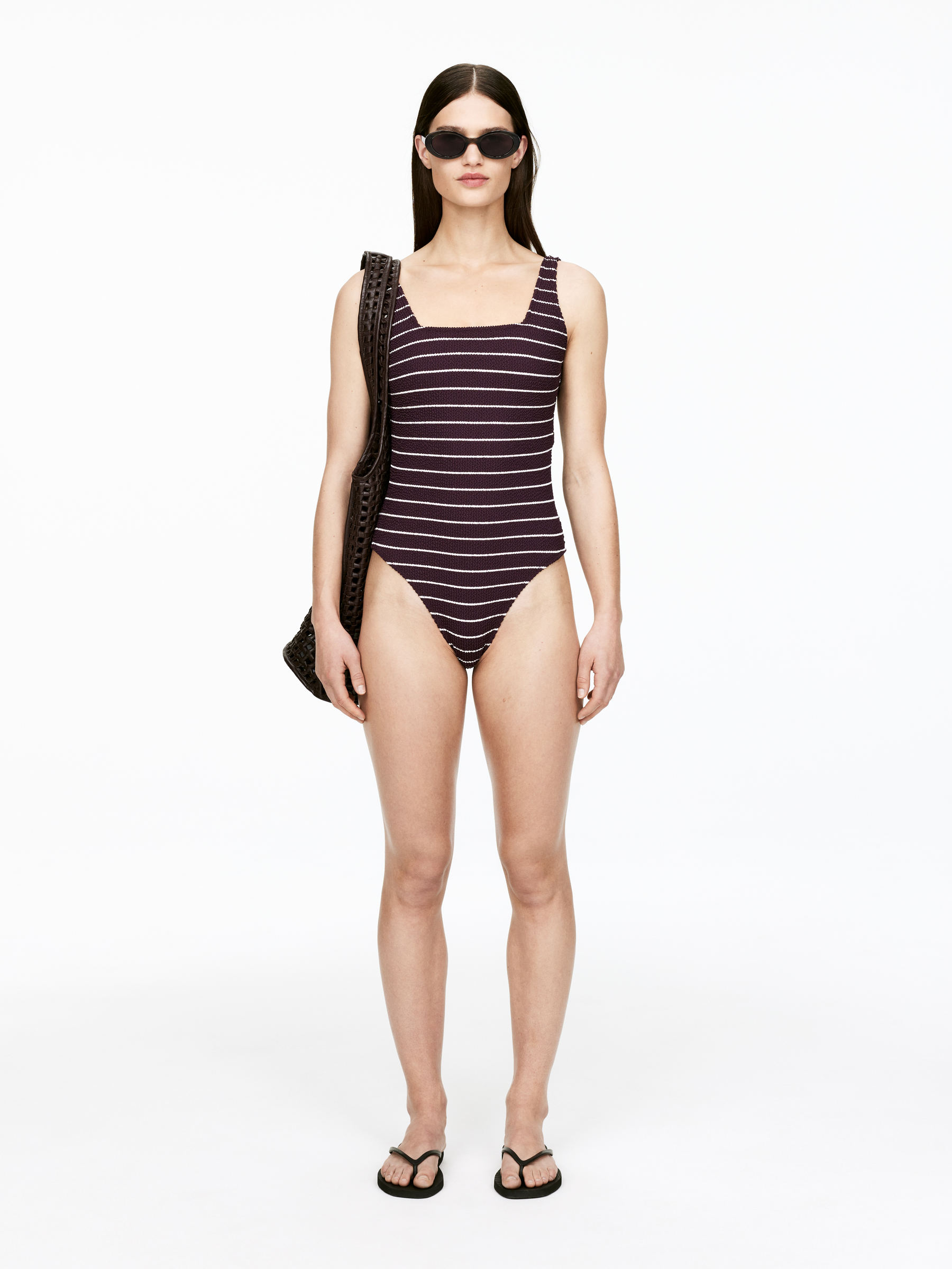 Textured Swimsuit - Burgundy/White - Women - StillMedia/Lookbook - 4