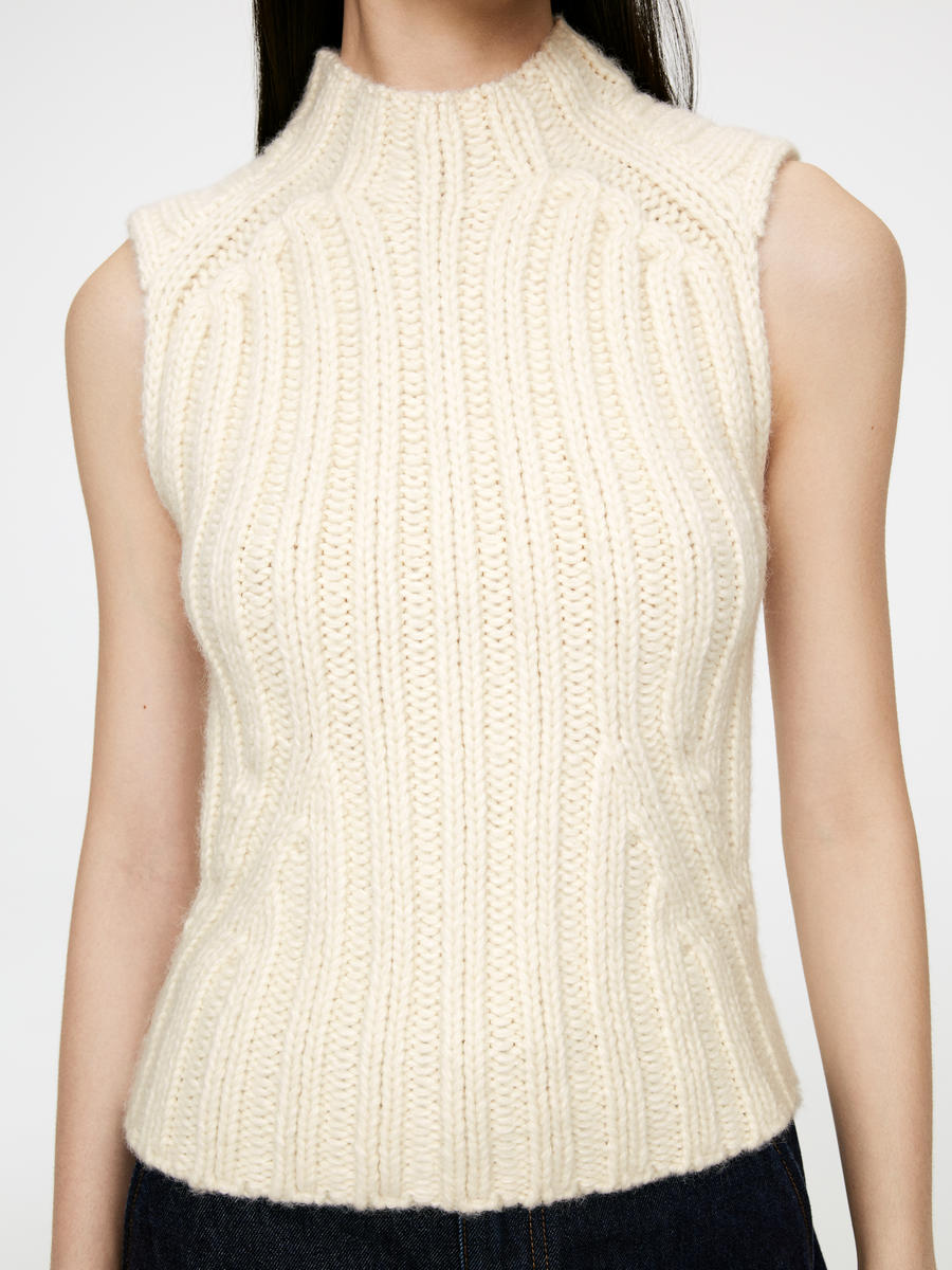 Rib-Knitted Vest-#F2E8D6-13483