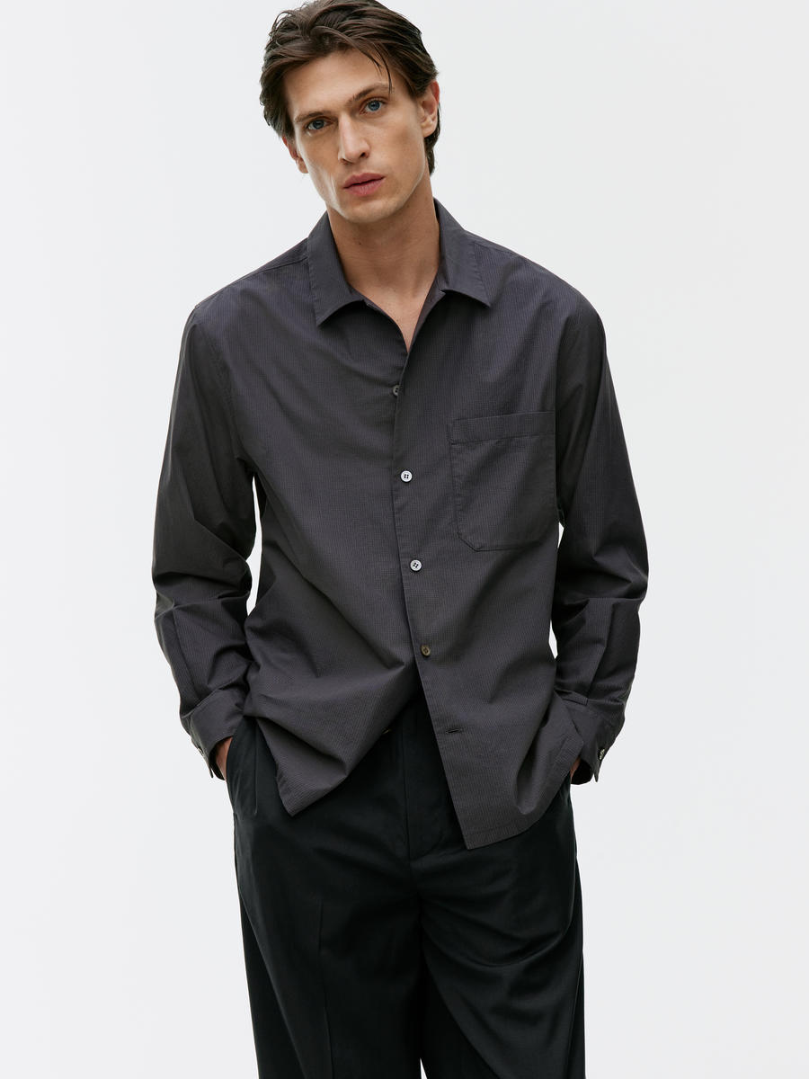 Checkered Poplin Shirt - Black - Relaxed fit - Men - 1231082001