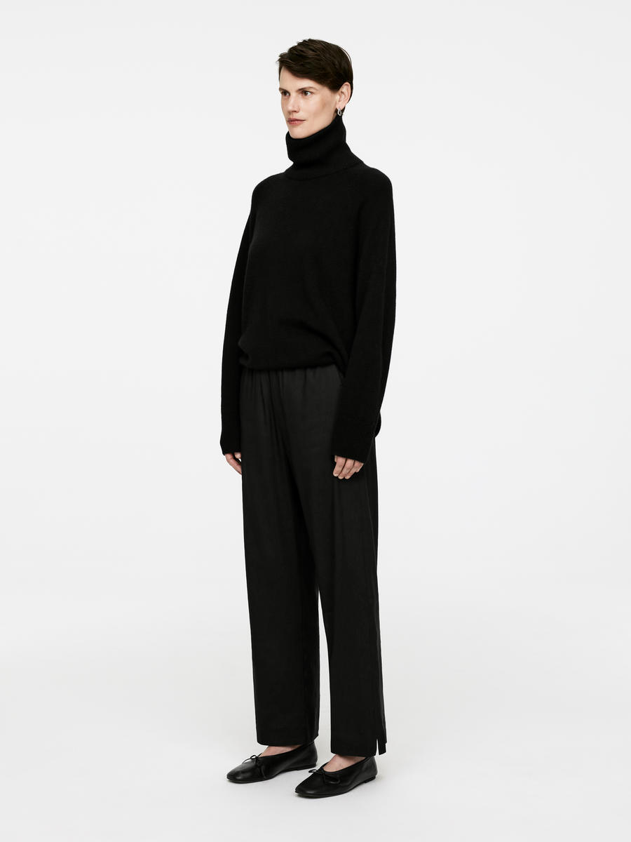 Linen-Blend Trousers - Black - Relaxed fit - Women - 1227841001