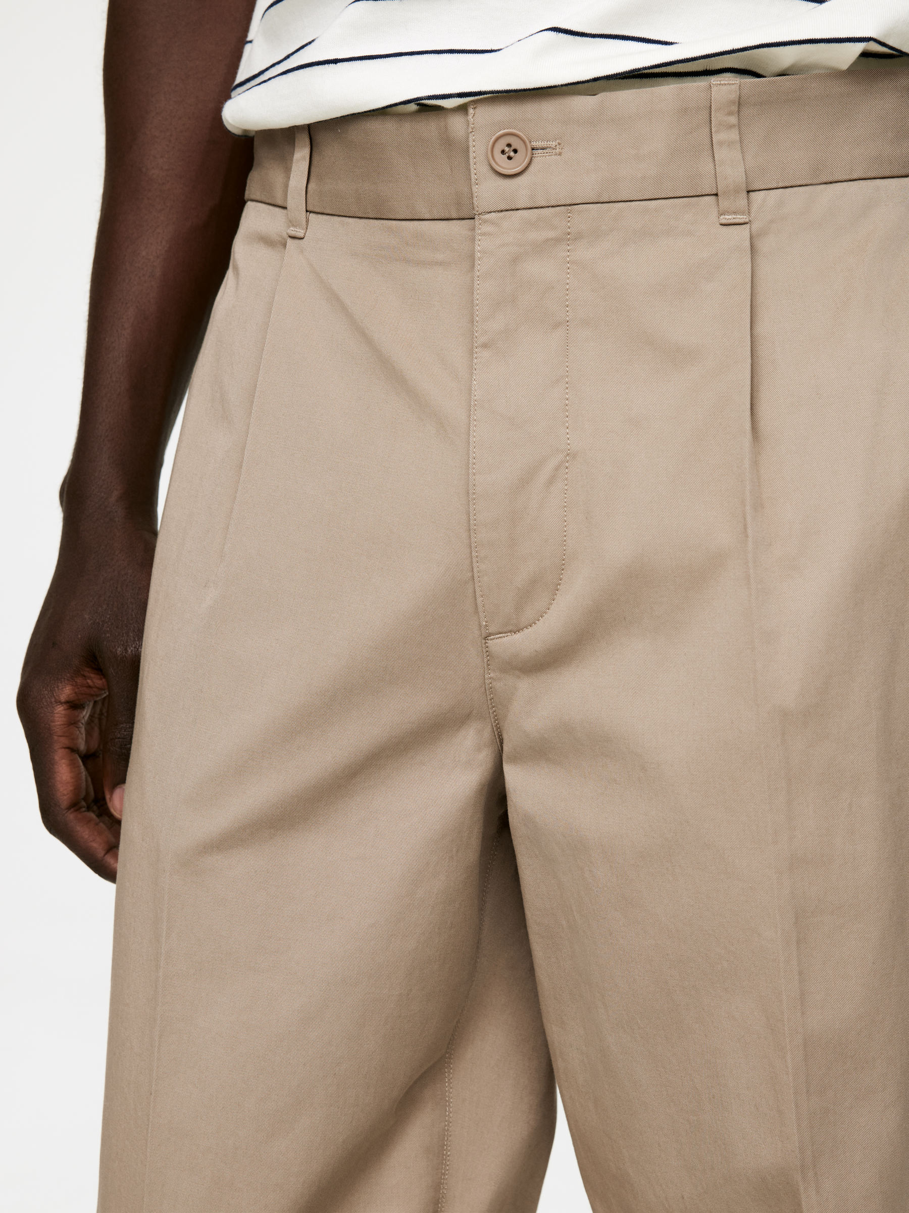 Fold-Up Cotton Trousers-#A49B8B-14036
