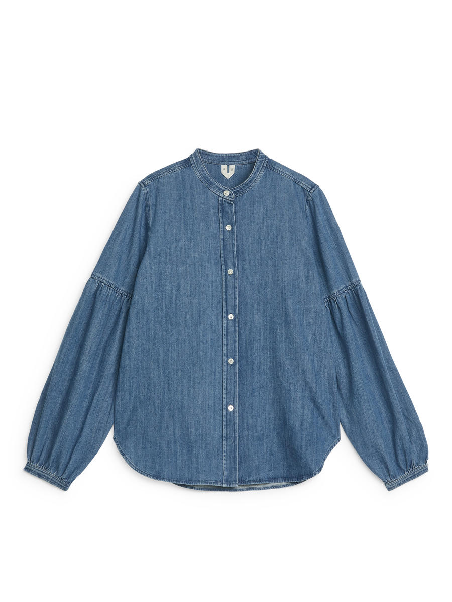 Puff-Sleeve Denim Blouse - Blue - Regular fit - Women - 1229024001