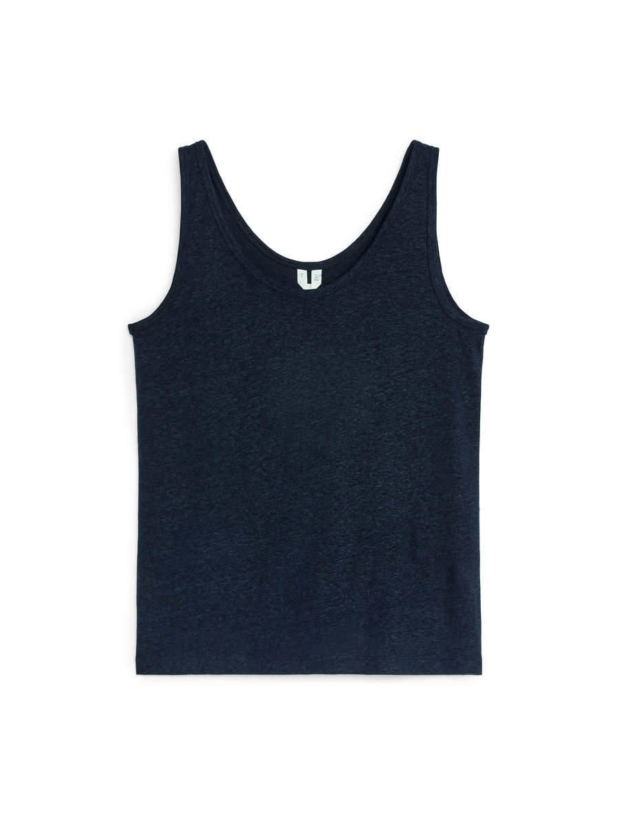 Linen-Blend Tank Top - Dark Blue - Regular fit - Women - 1244065001