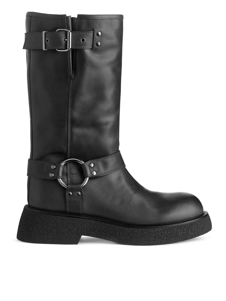 Black leather biker boots mens best sale