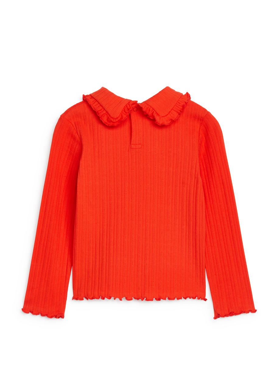 Haut en maille pointelle à col volanté - Rouge vif - Regular fit - Enfant - 1216057006