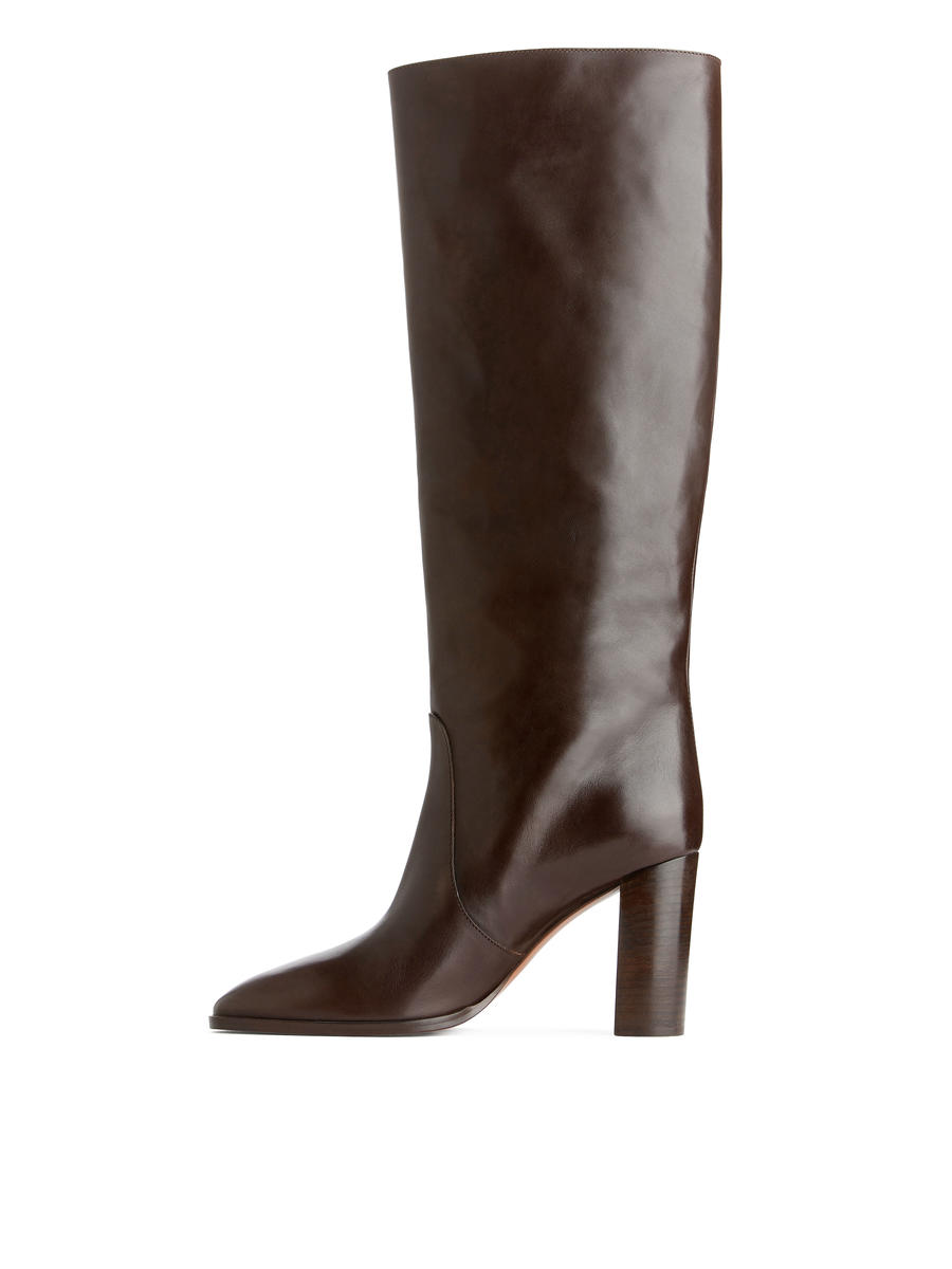 Knee-High Leather Boots - Brown - Women - 1195964002