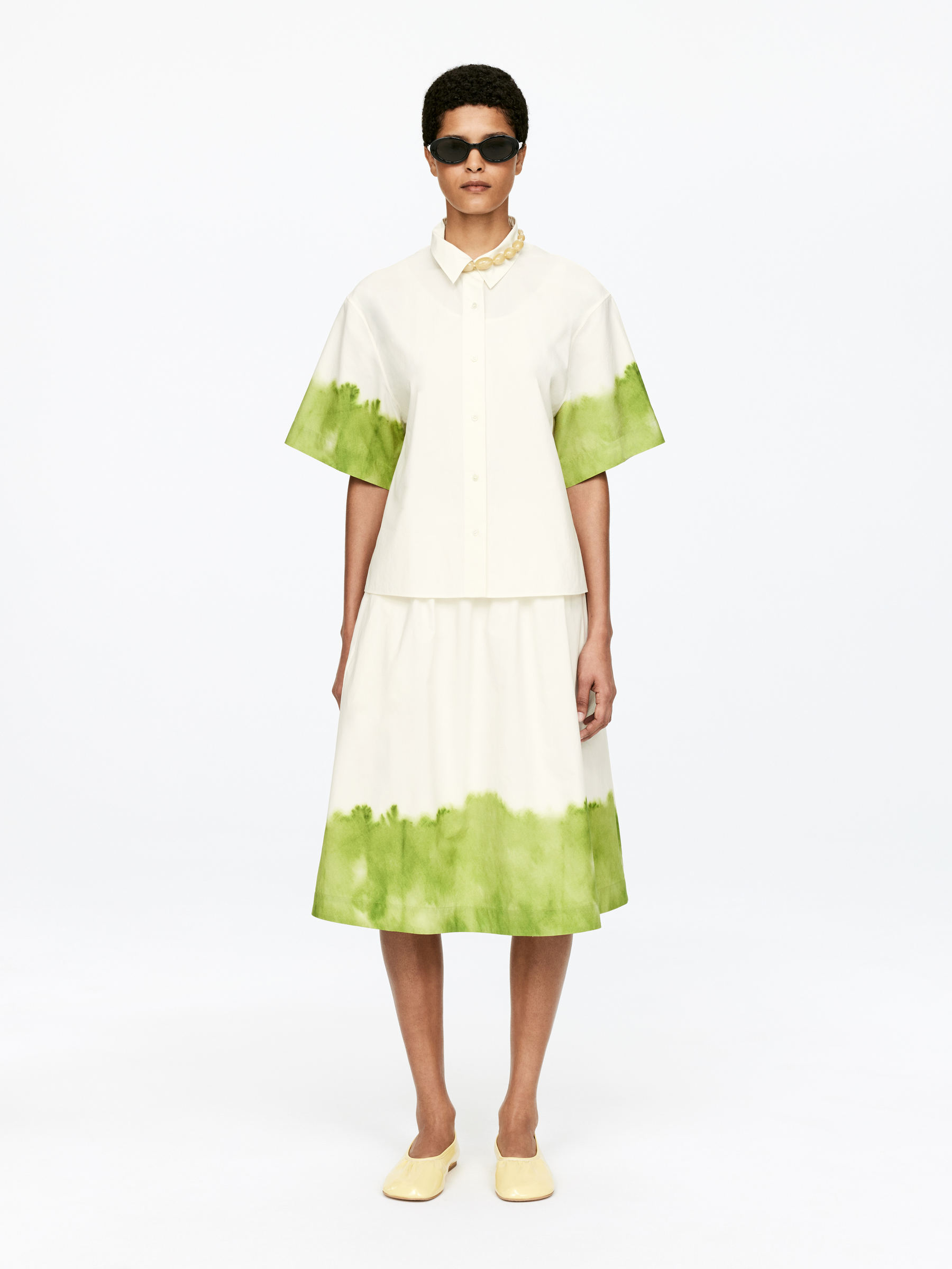 Printed Shirt - Off White/Green - Regular fit - Women - StillMedia/Lookbook - 5