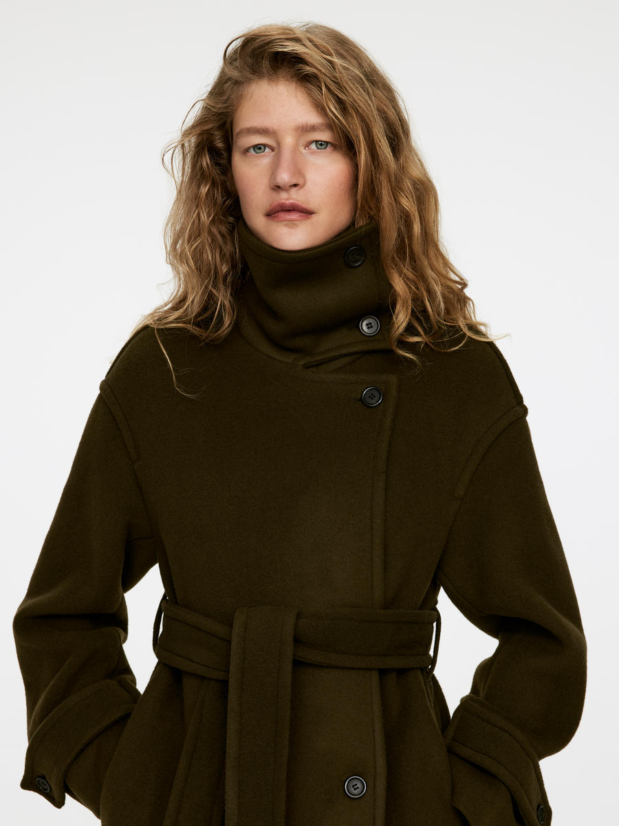 Oversized Wool-Blend Coat - Khaki Green - Oversized - Women - 1253220002