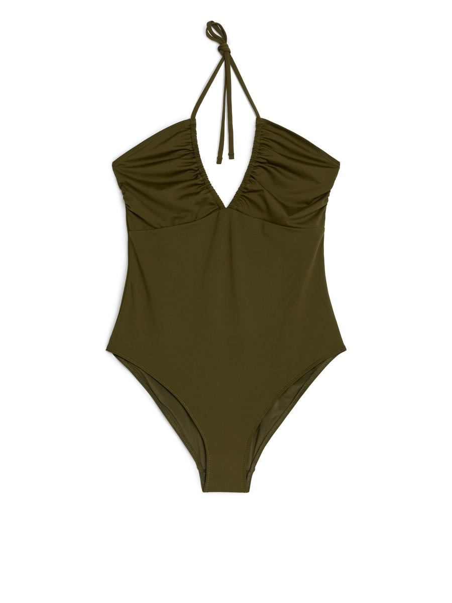 Halterneck Swimsuit-#4B4932-7532