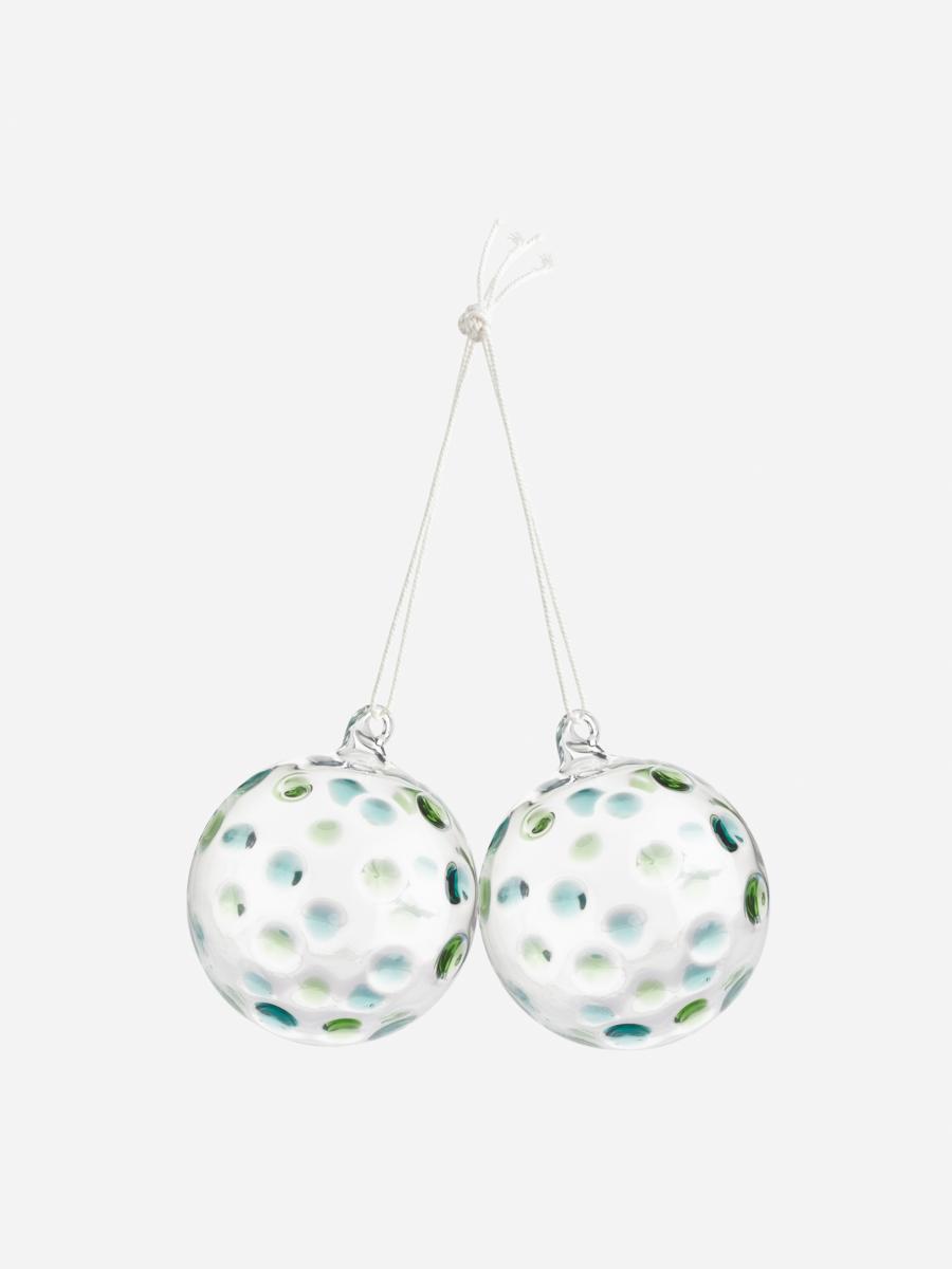 Dotted Glass Baubles Set of 2 - Clear Glass/Green - Homeware - 1130393001