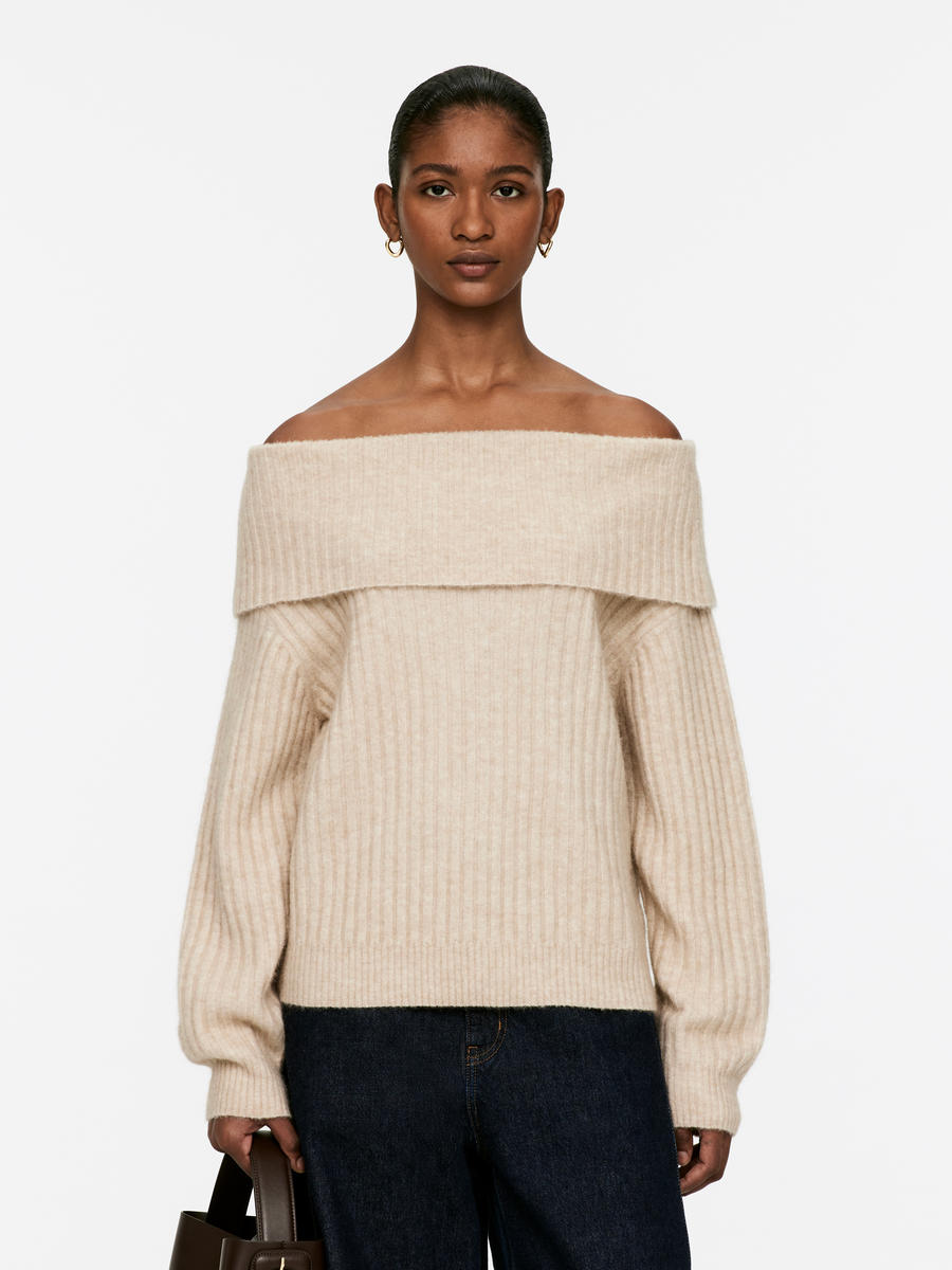 Off Shoulder Rib Jumper Beige Women ARKET NL