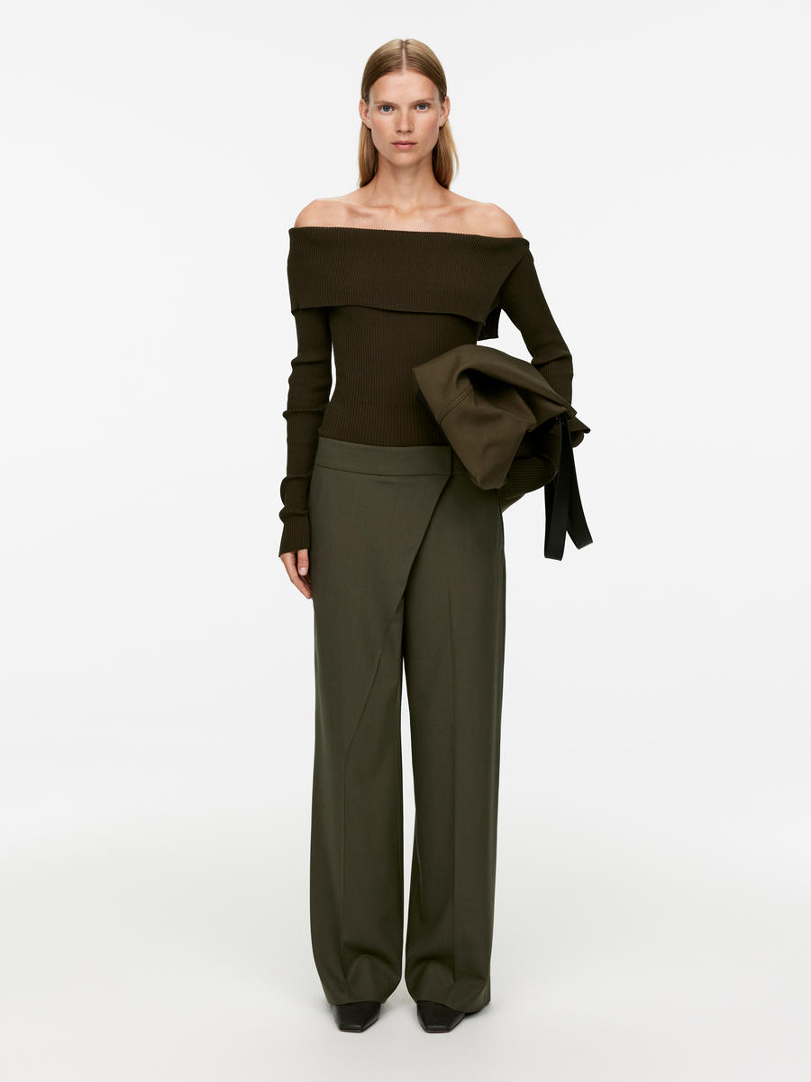 Relaxed Wrap Trousers-#4F4C42-12288