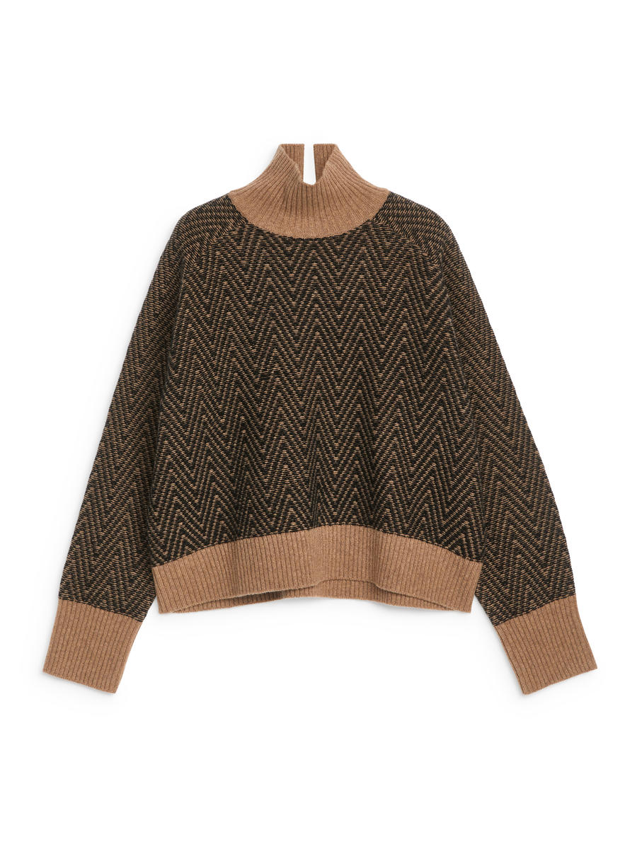 Jaquard-Knit Wool Jumper-#83786B-13191