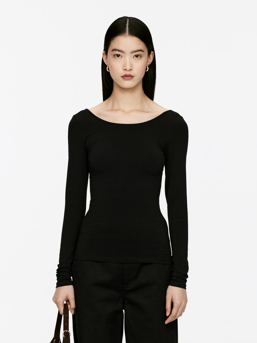 Scoop-Neck Jersey Top - Black - Oversized - Women - 1167135002