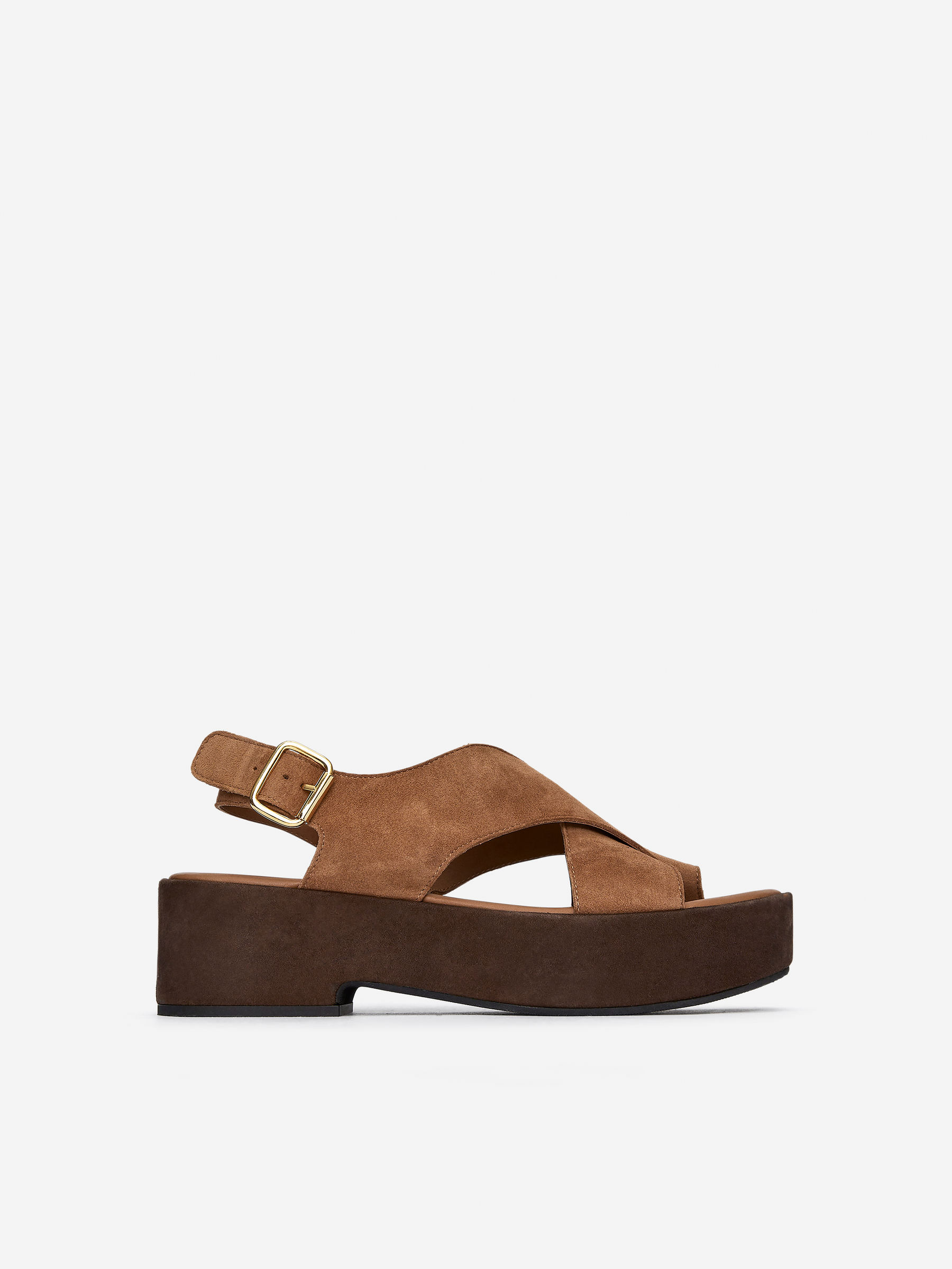Suede Wedge Sandals-#BBAB92-15807