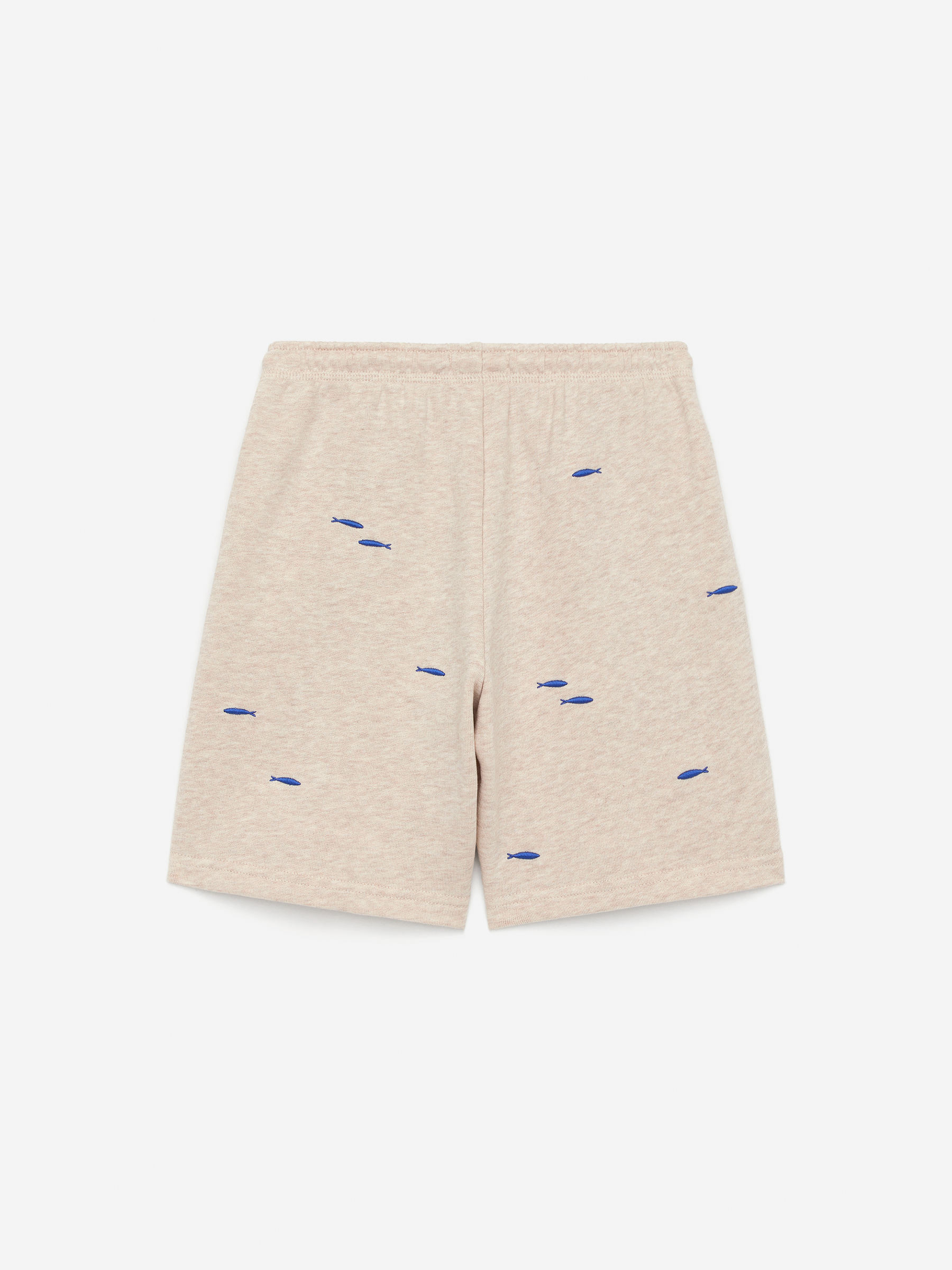 Embroidered Sweatshorts - Oat Melange/Blue Fishes - Relaxed fit - Children - StillMedia/DescriptiveStillLife - 1