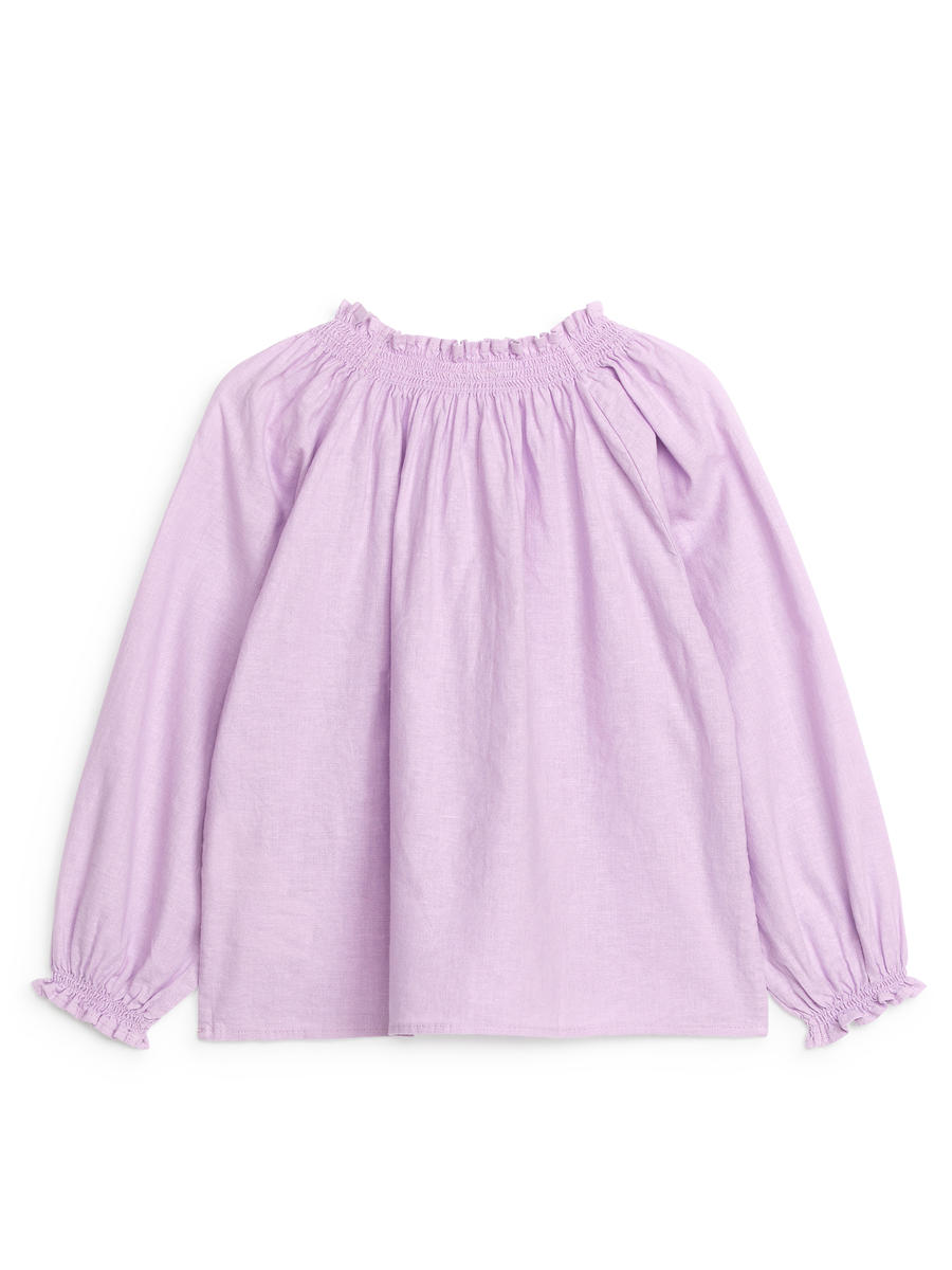 Gathered Linen Blouse - Lilac - Oversized - Children - 1166487003