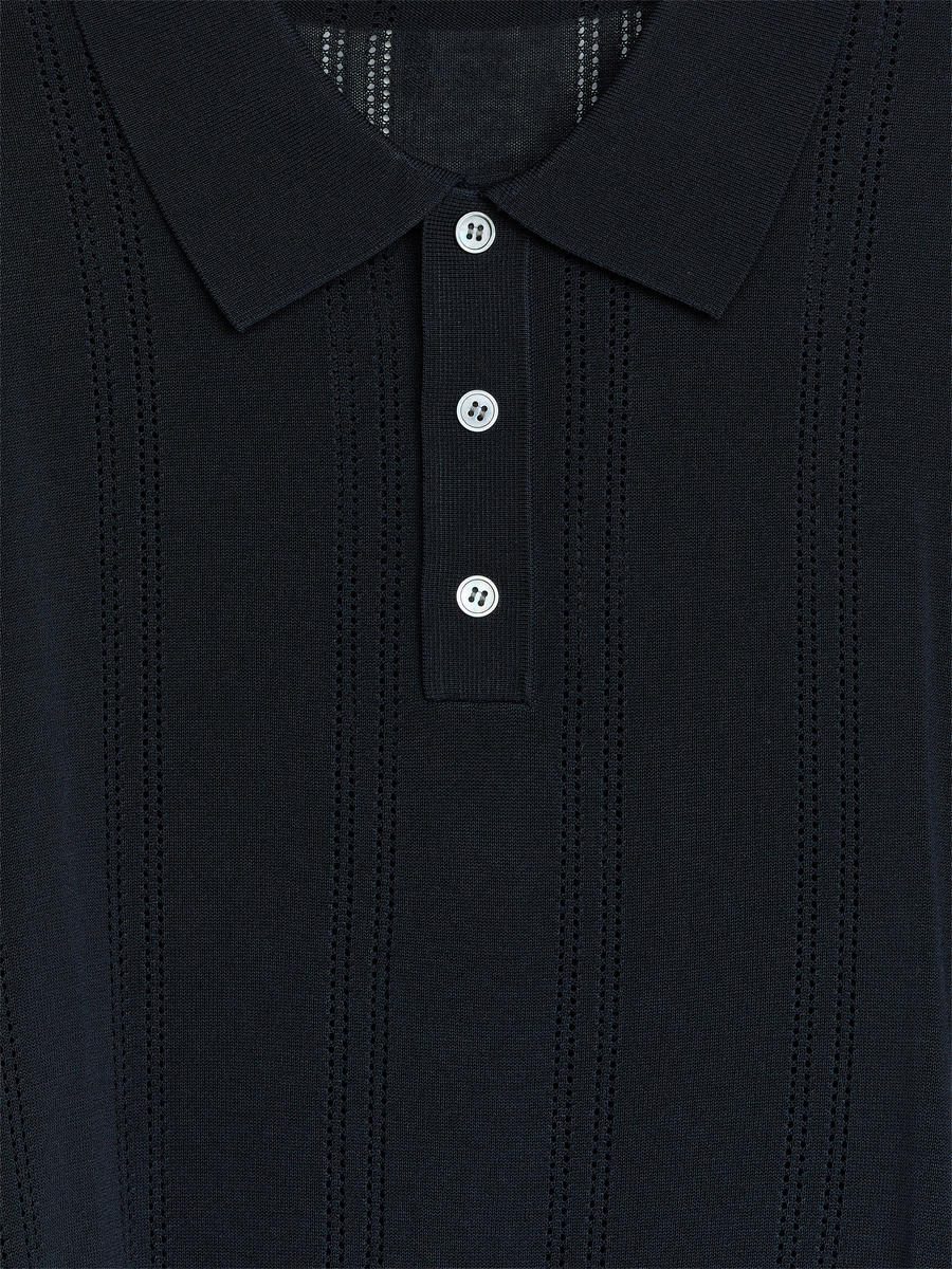 Pointelle Knit Polo Shirt - Dark Blue - Regular fit - Men - 1229115001