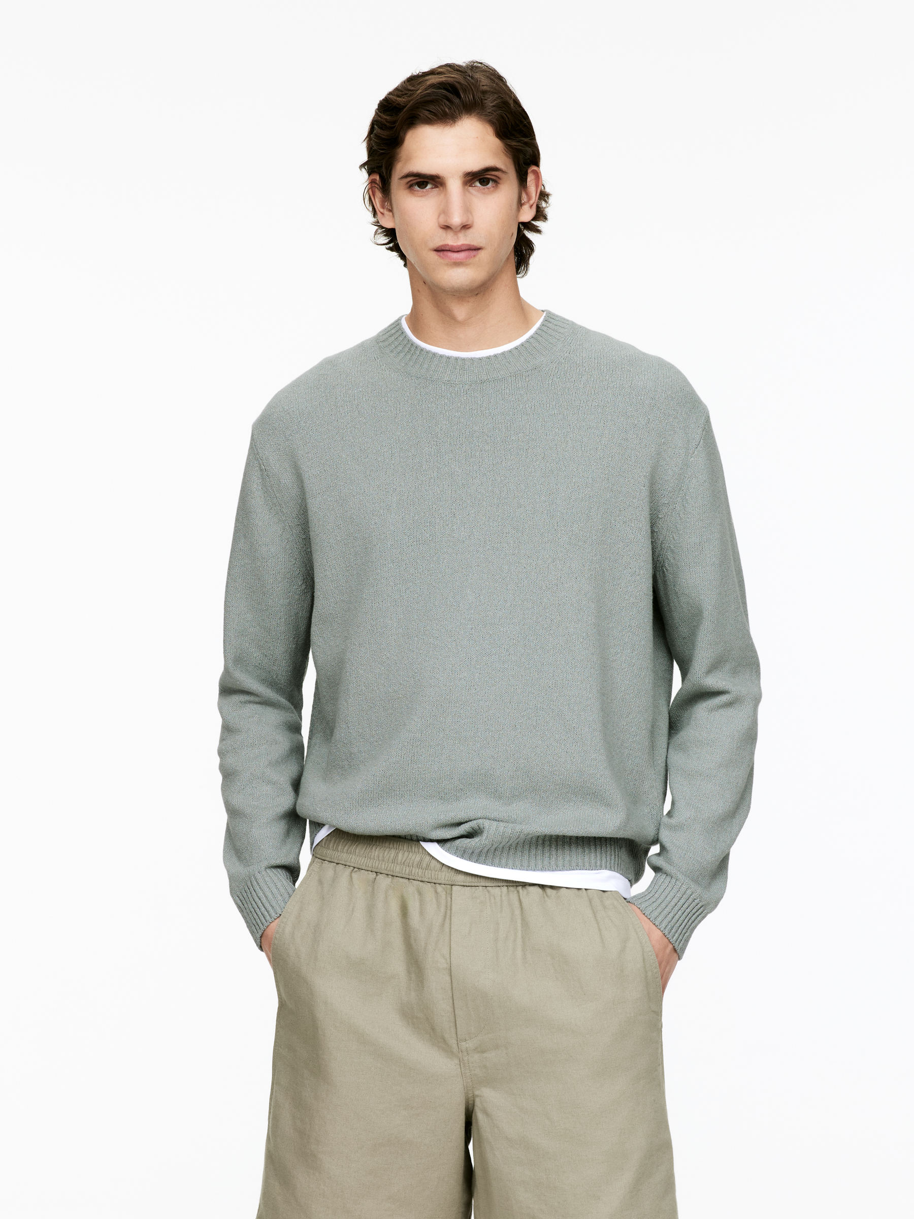Linen Silk Jumper - Dusty Turquoise - Regular fit - Men - StillMedia/Lookbook - 3