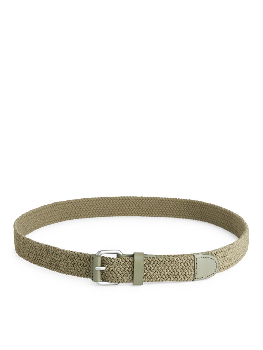 Braided Leather Trimmed Belt-#7D7965-4059