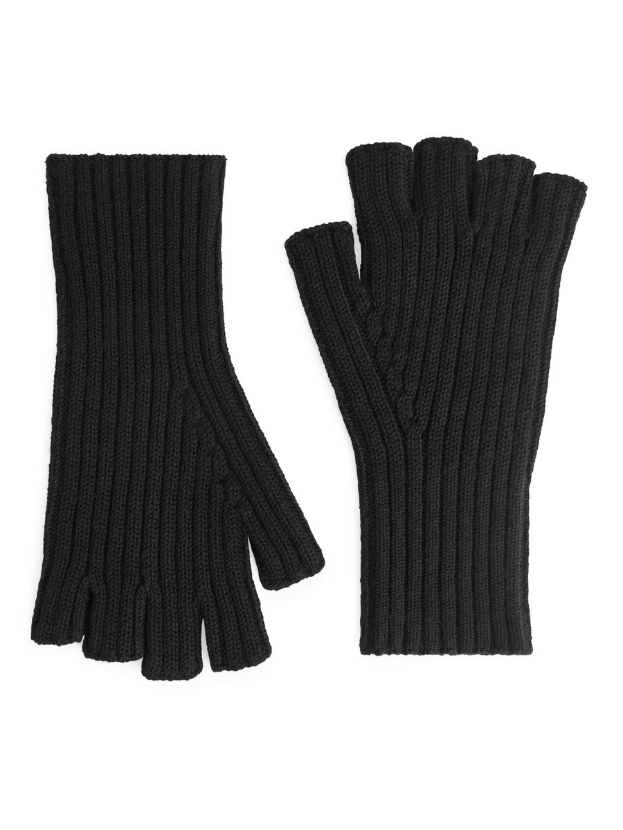 Fingerless Wool Gloves - Black - Men - 1124472001