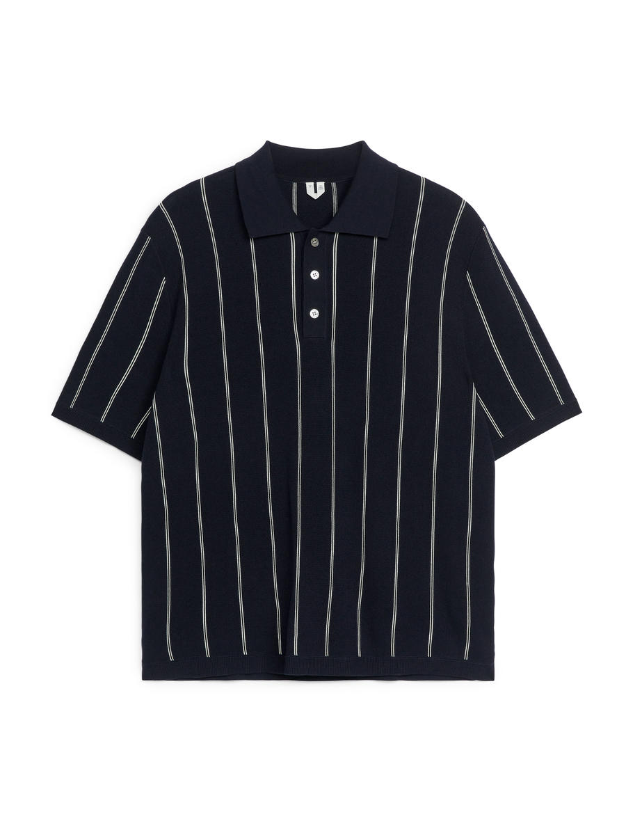 Fine Knit Polo Shirt - Dark Blue/White - Regular fit - Men - 1225973001