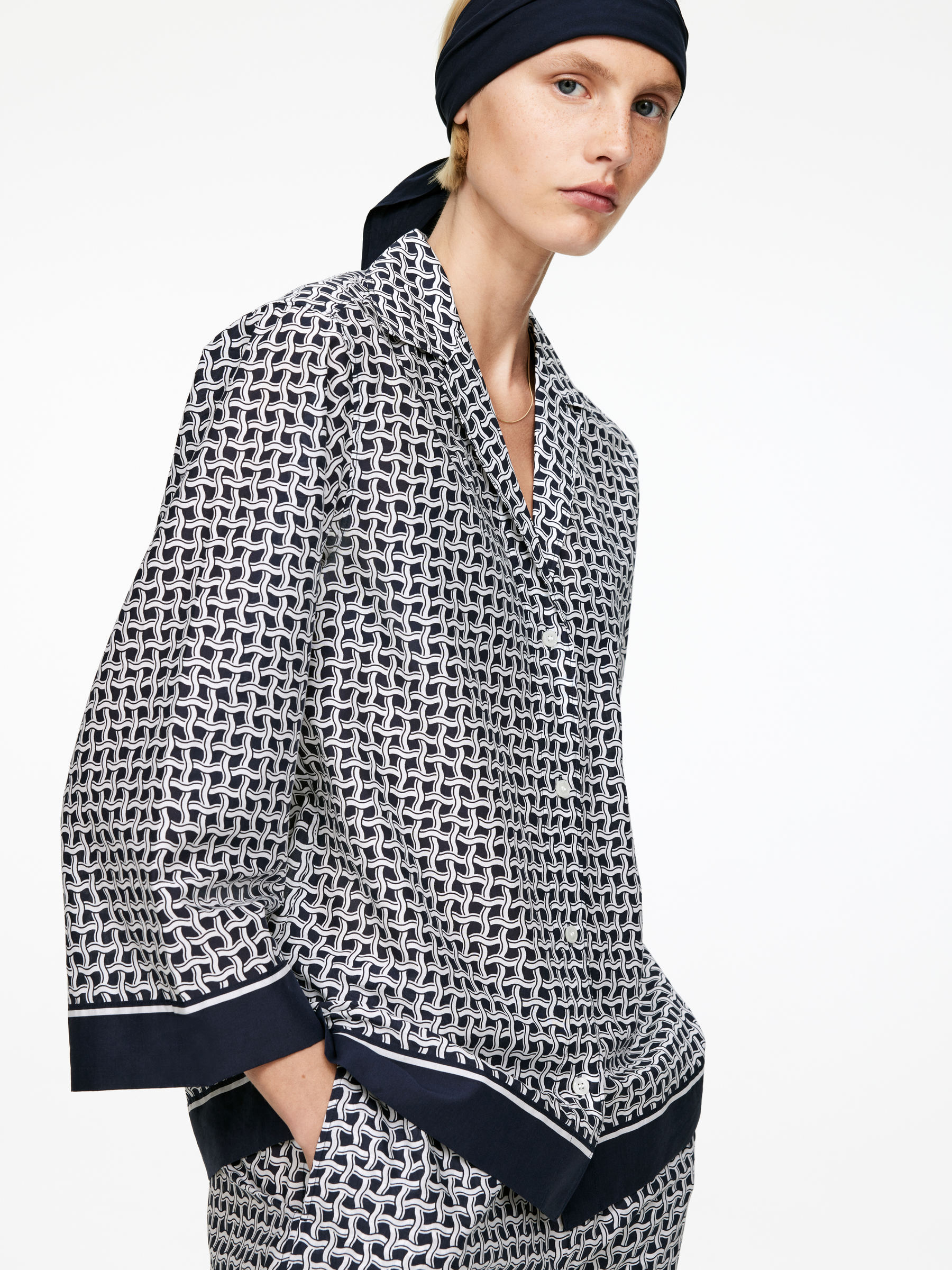 Printed Shirt - Dark Blue/White - Regular fit - Women - StillMedia/Lookbook - 4