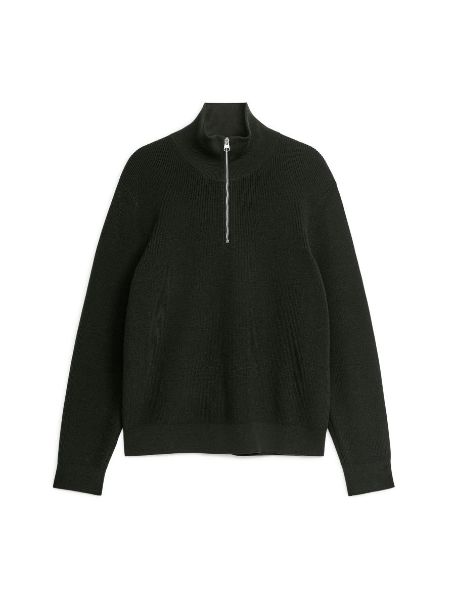 Wool & Cotton Half Zip Jumper-#415243-12059