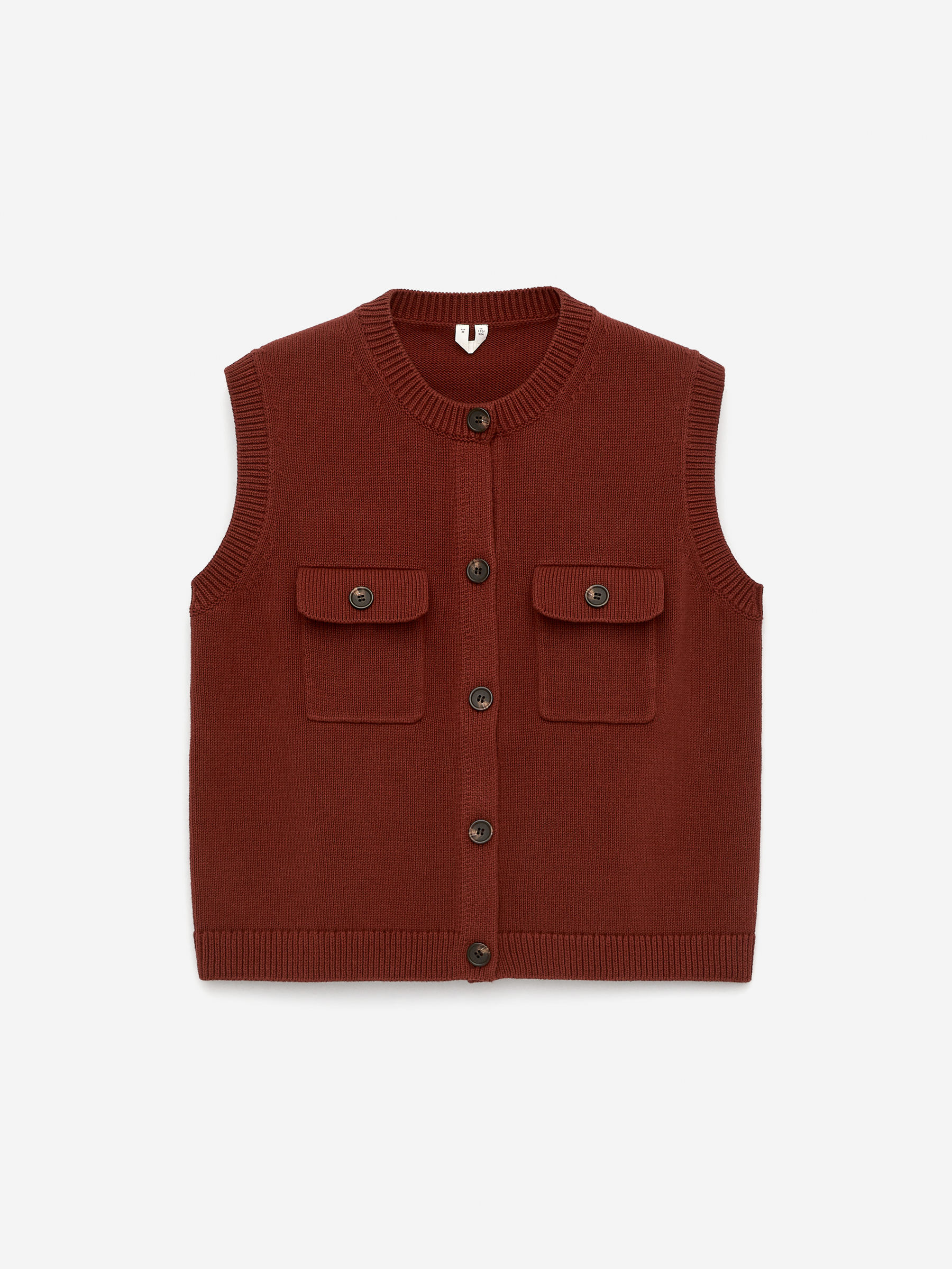 Knitted Cotton Vest-#5D342C-15791