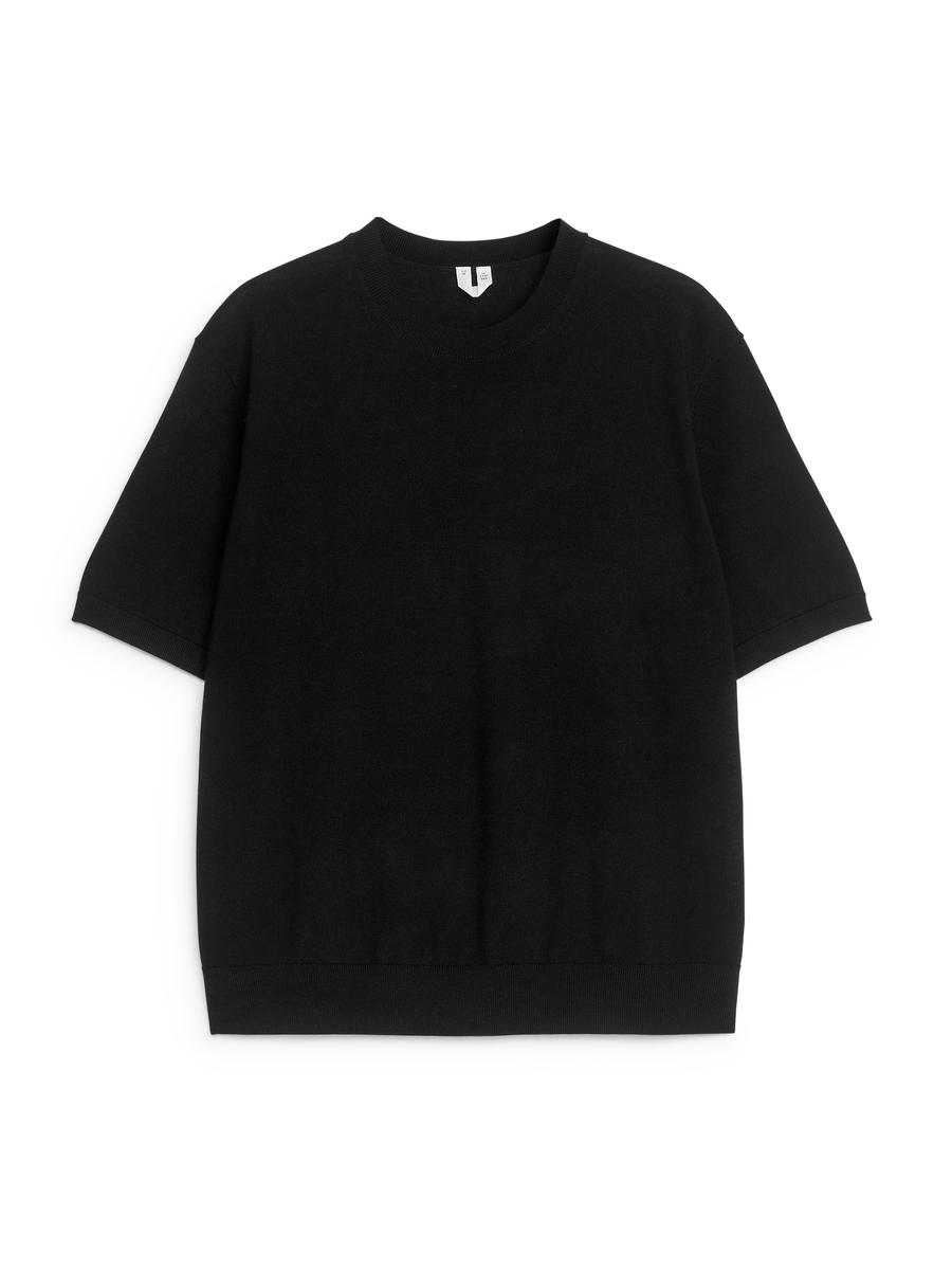 Knitted Merino Wool T-Shirt-Black-11801