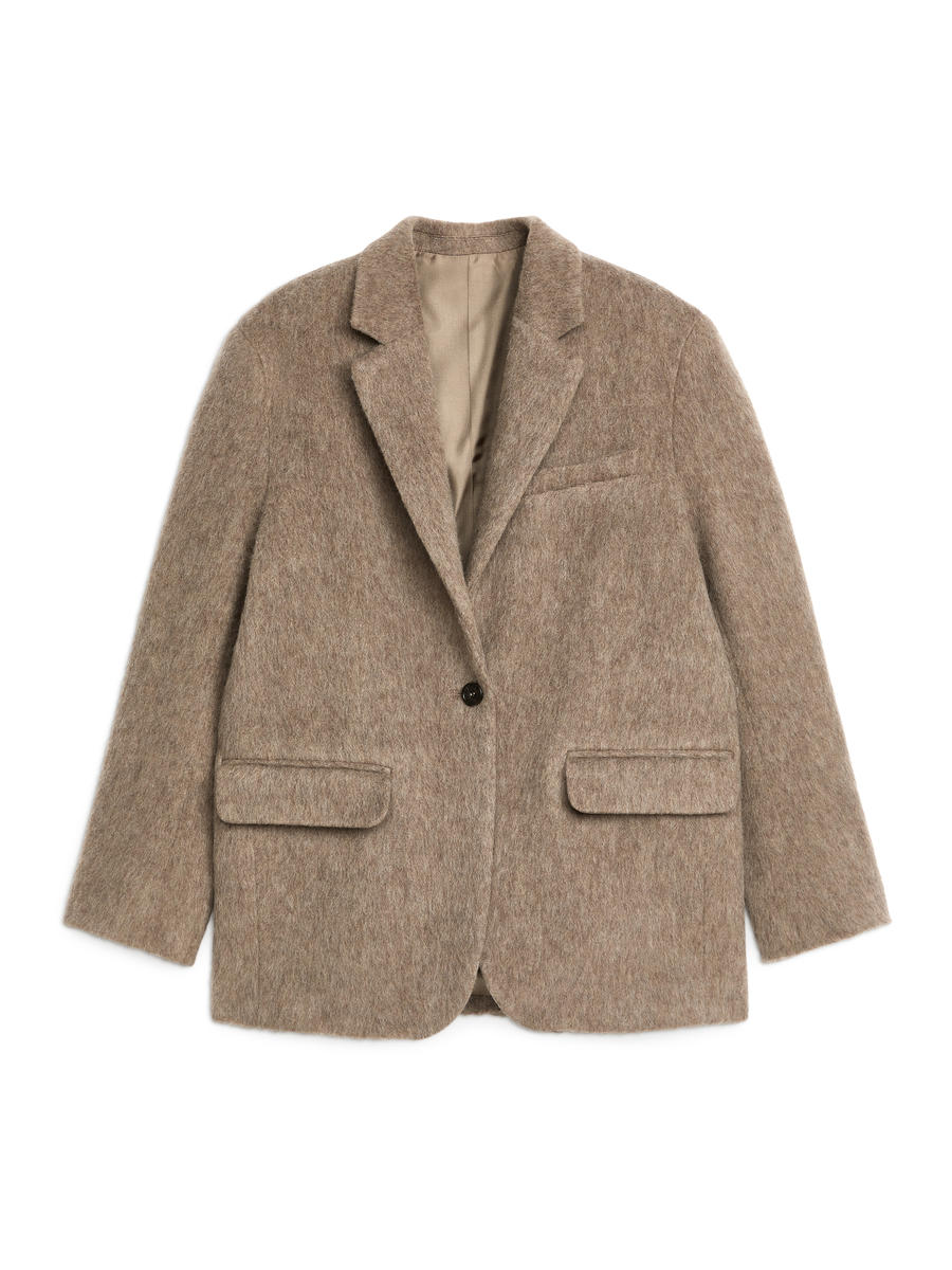 Brushed Wool Blazer - Dark Beige - Oversized - Women - 1236804001