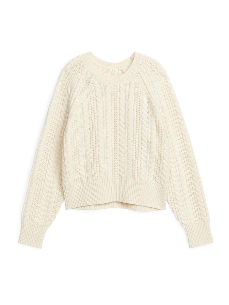 Cable-Knit Wool Jumper-#F0EDD7-2916