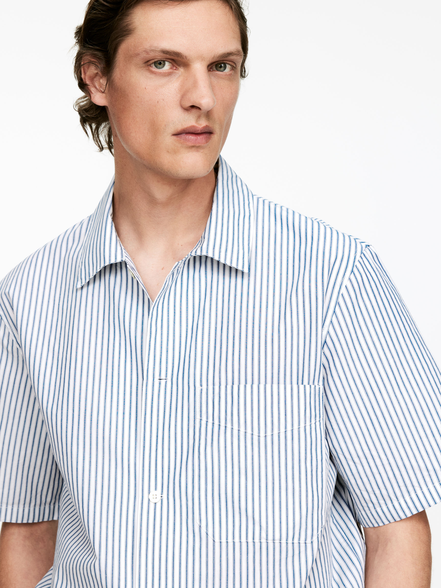 Poplin Pyjama Shirt - White/Blue - Regular fit - Men - StillMedia/Lookbook - 3