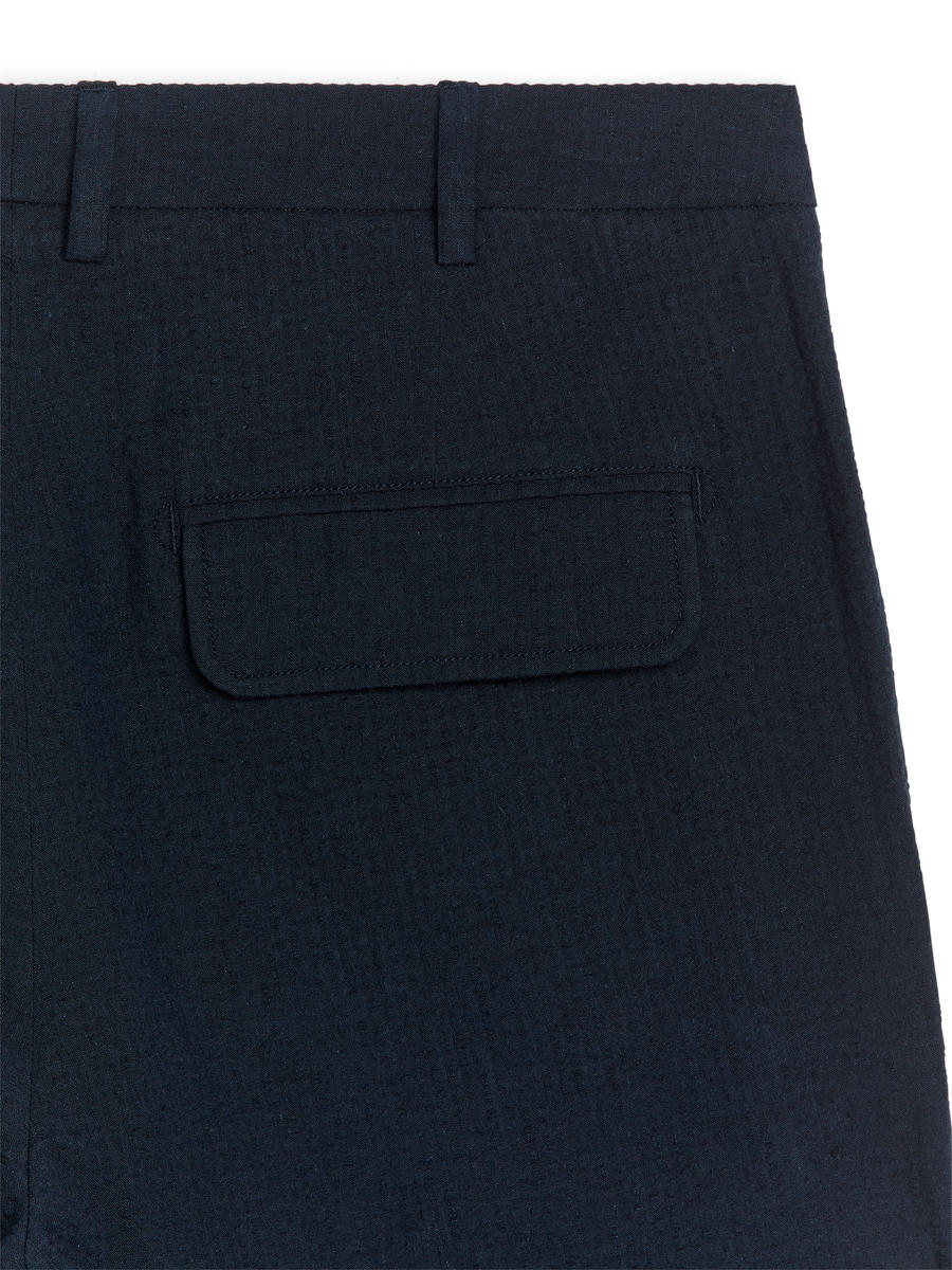 Linen Blend Seersucker Trousers - Dark Blue - Regular fit - Men - 1225394001