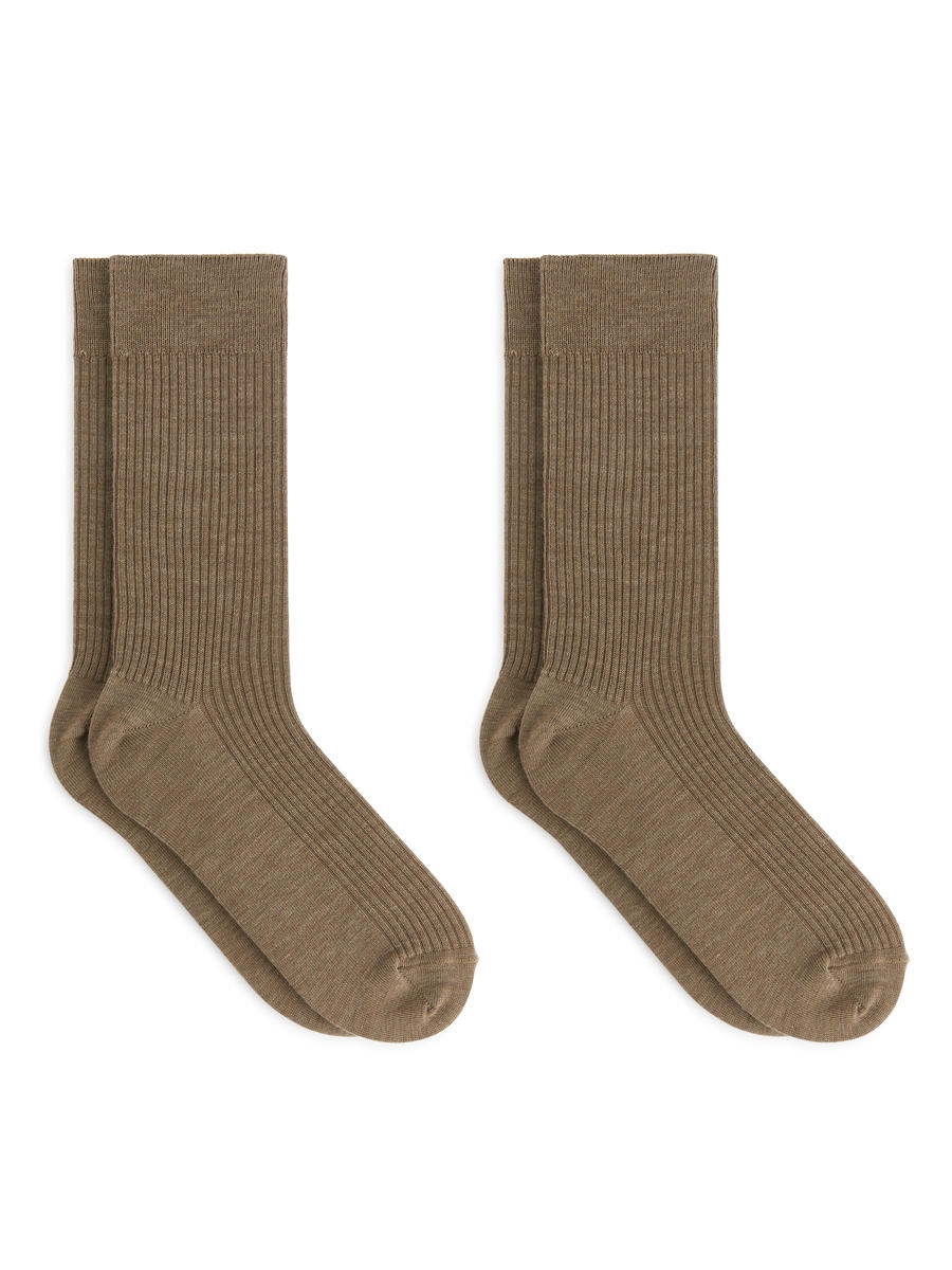 Gerippte Socken aus Wollmischung, 2 Paar-#978F78-12227