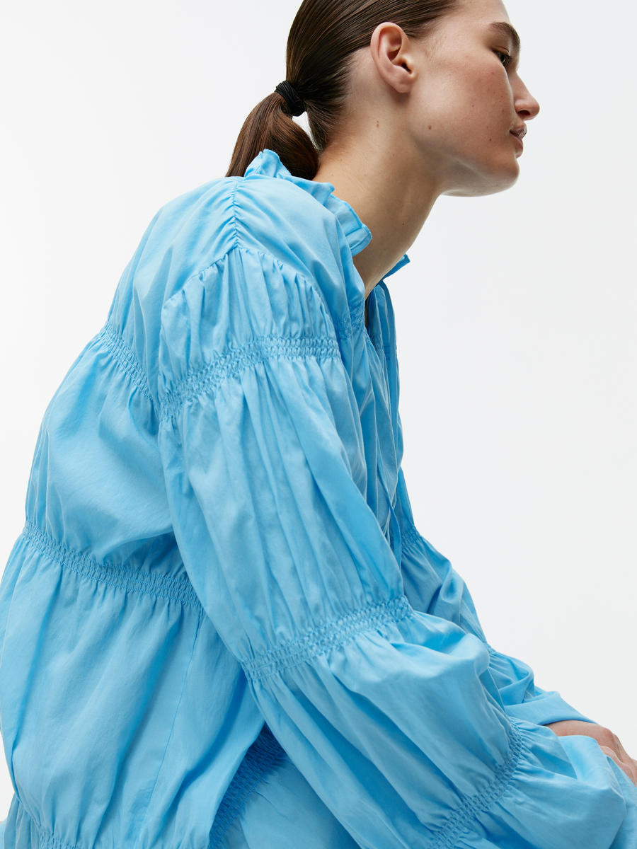 Smocked Shirt - Turquoise - Relaxed fit - Women - 1236601002