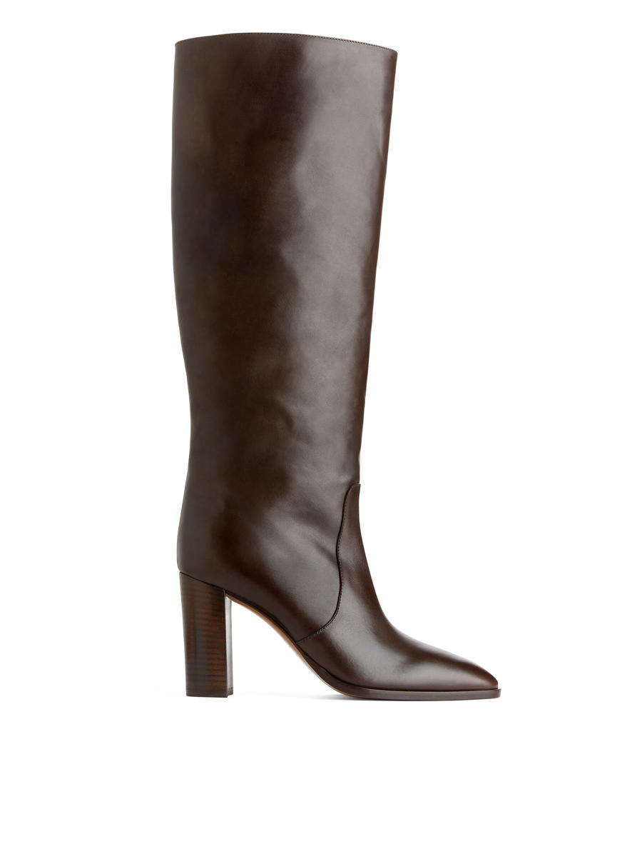 Knee-High Leather Boots - Brown - Women - 1195964002