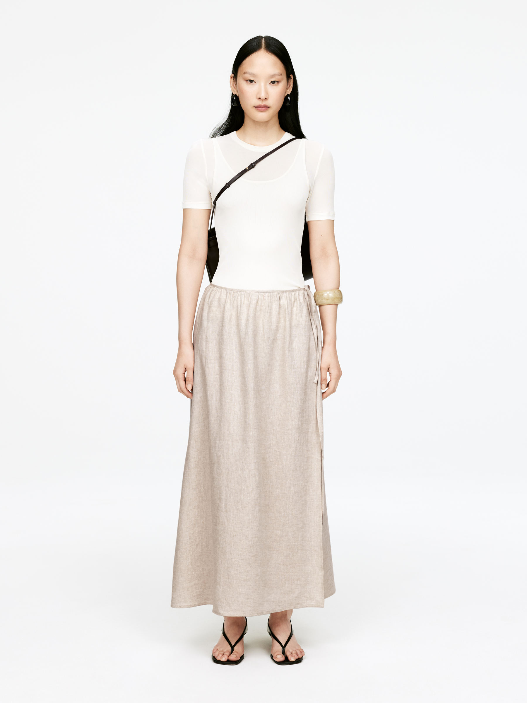 Linen Wrap Skirt-#DED8C5-15627