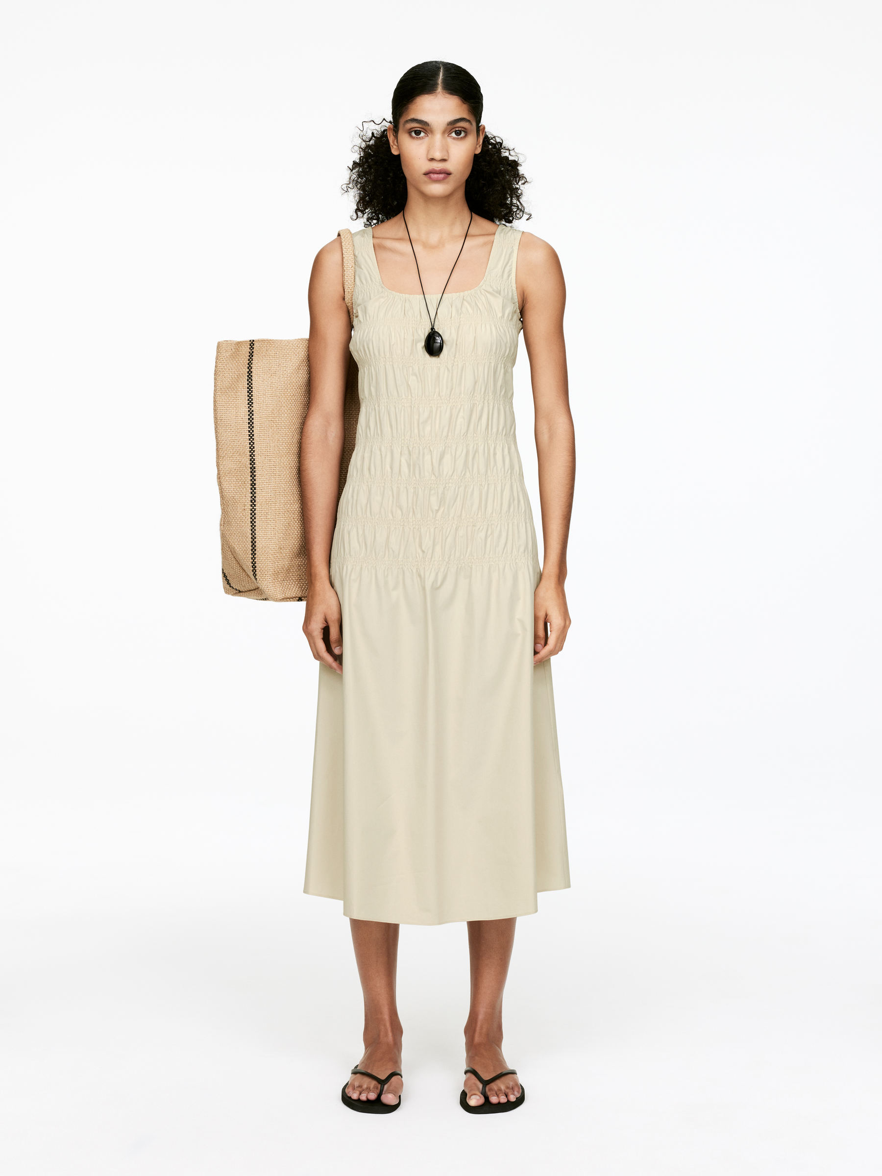 Smock Dress-#D1C9B3-15314
